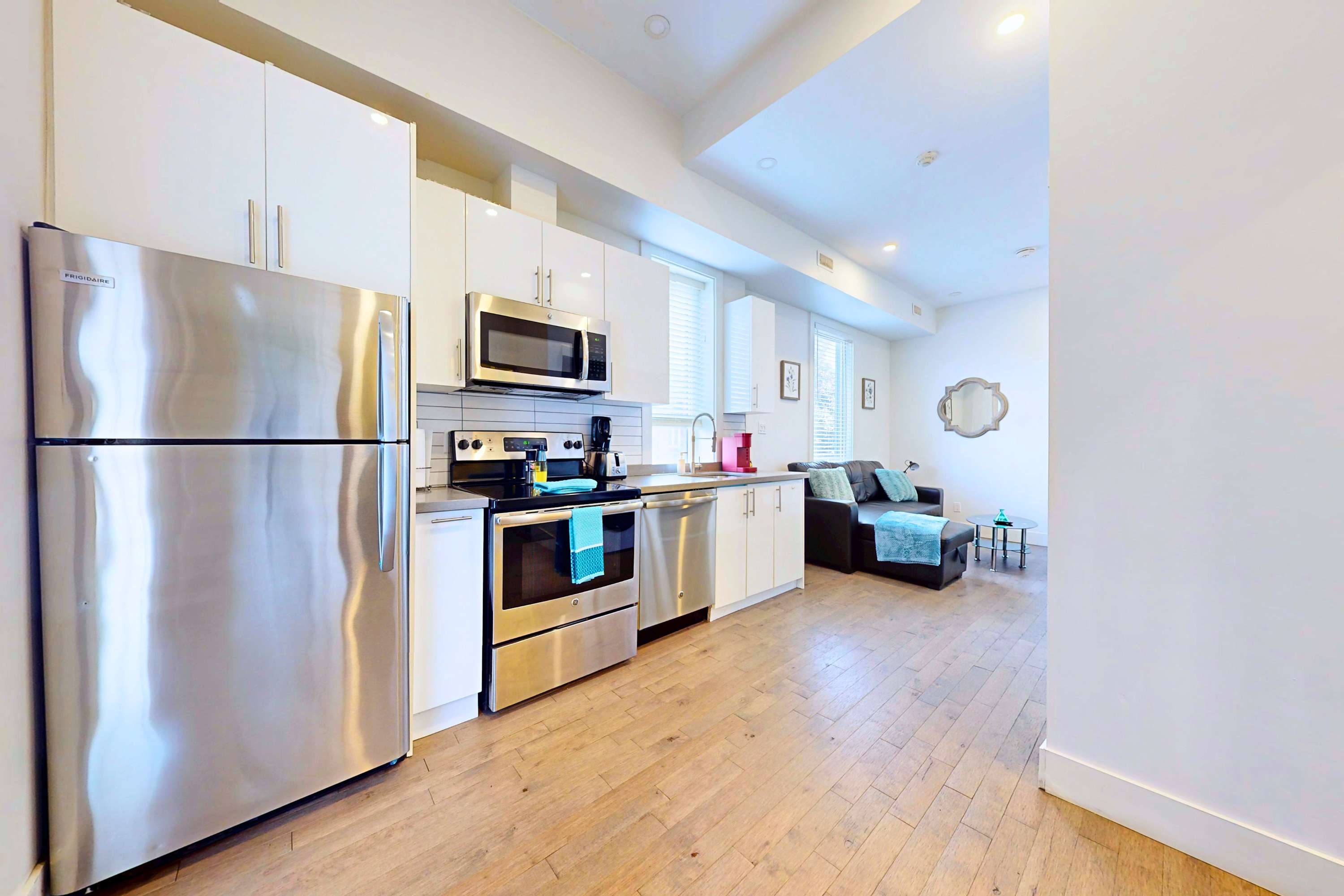 Kitchen area with silver appliances