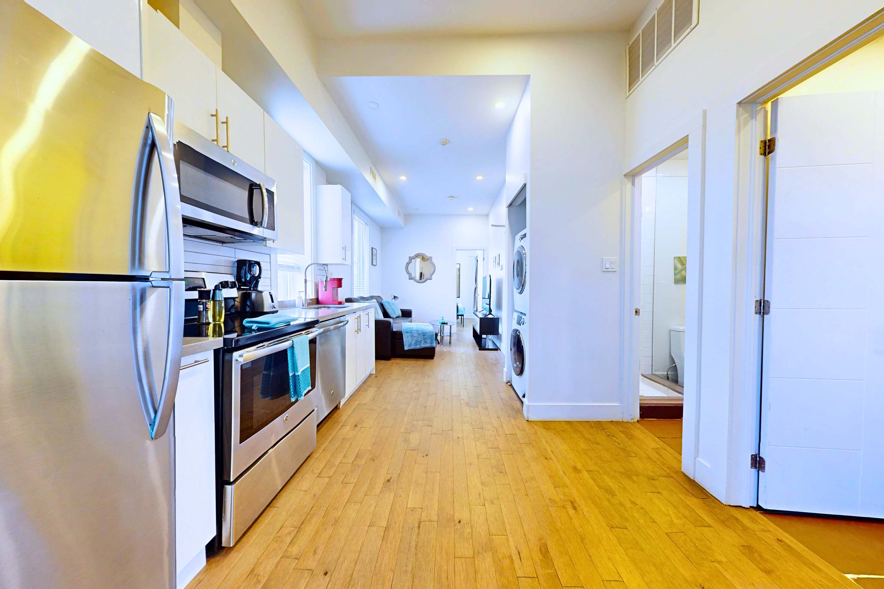 Kitchen area with silver appliances