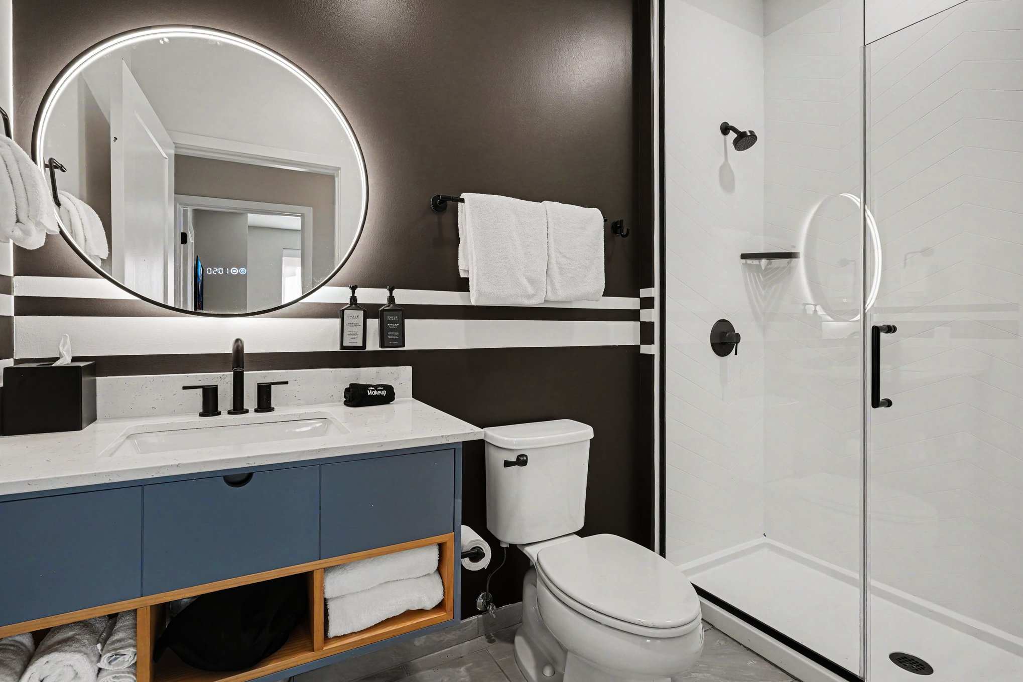 2nd Bathroom with a single vanity and a stand-in shower.
