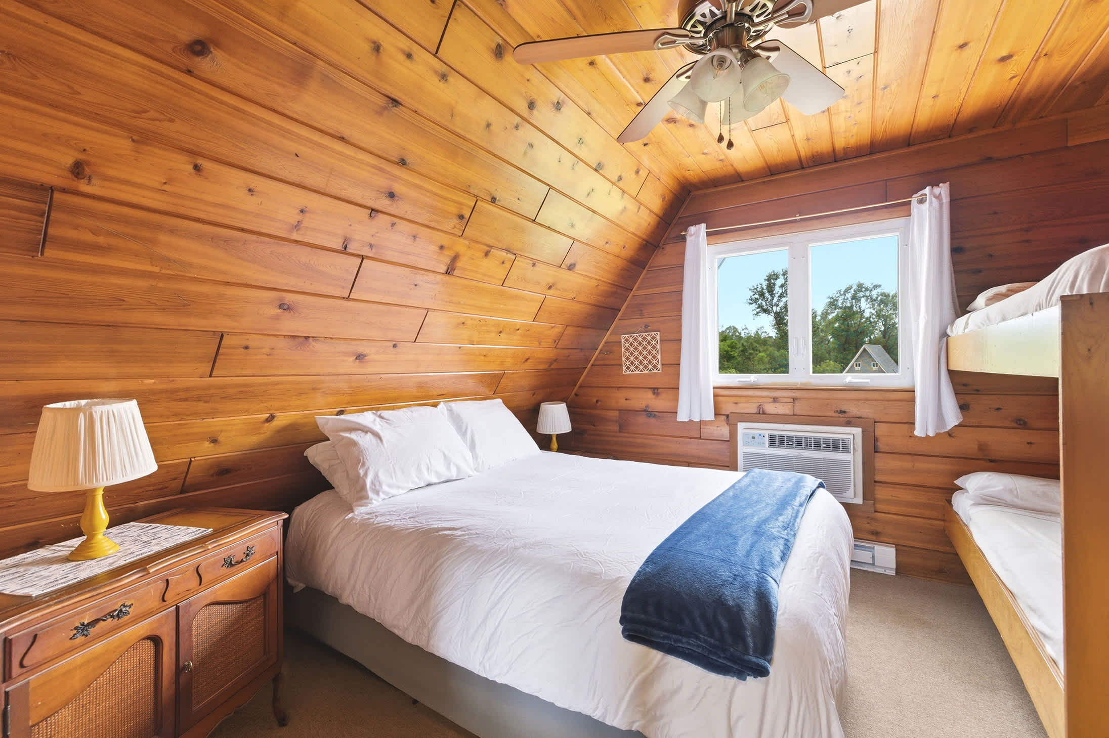 Bedroom 2 is on the 2nd floor and has a queen and single bunk bed.