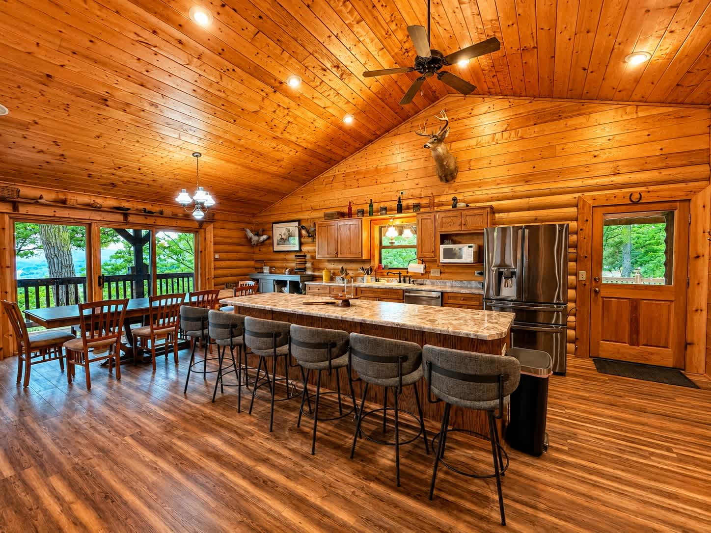 The open kitchen offers ample space & all the comforts of home​