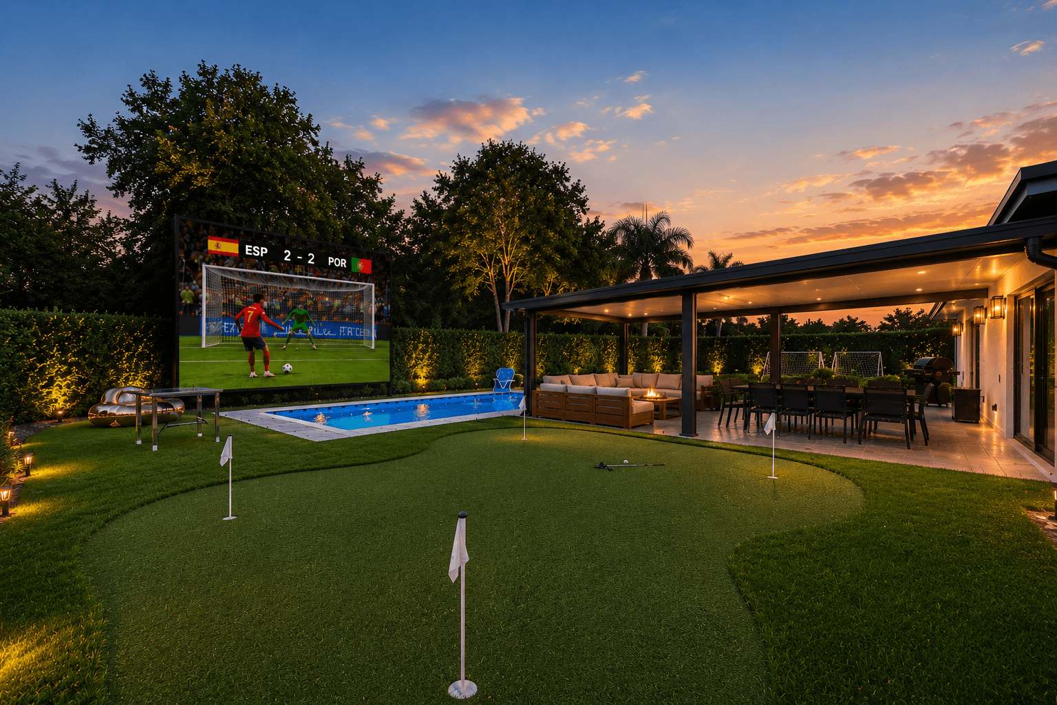 Luxurious backyard with mini golf