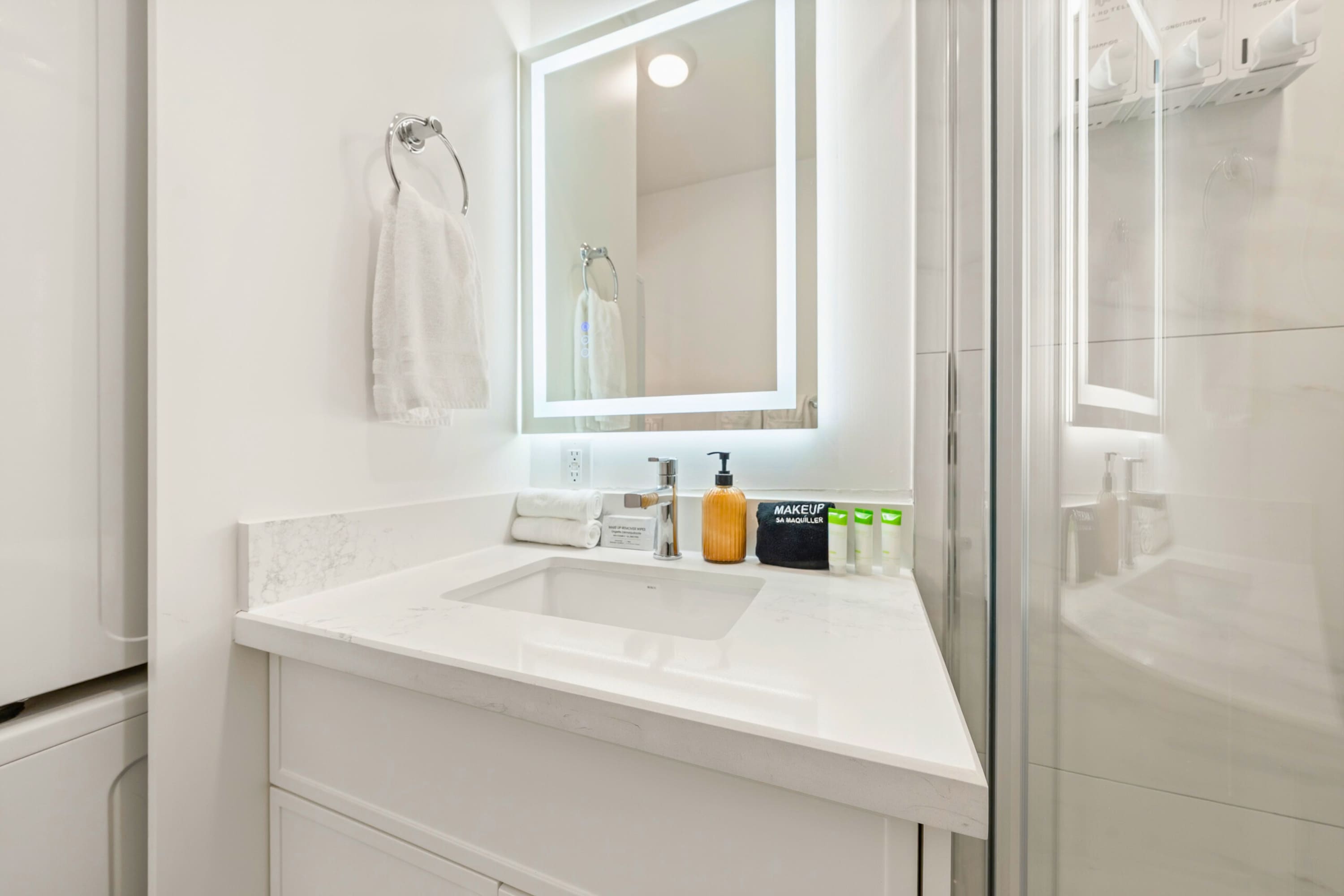 Modern vanity with LED mirror. 