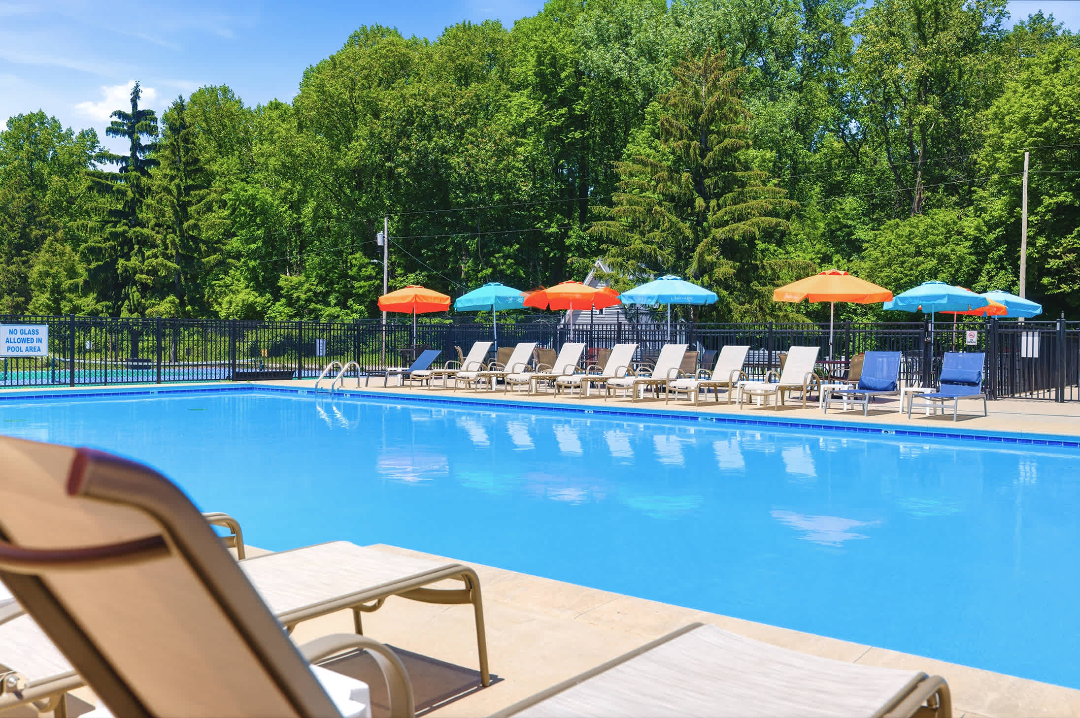 Poolside relaxation awaits at this Lake Michigan family resort.