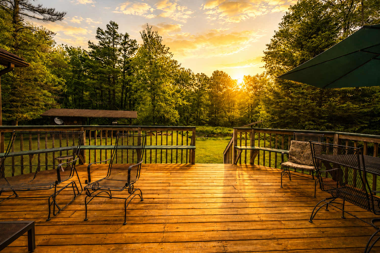 Guests can unwind on the spacious deck or pavilion, enjoy the fire pit under the stars, and take advantage of nearby trails.