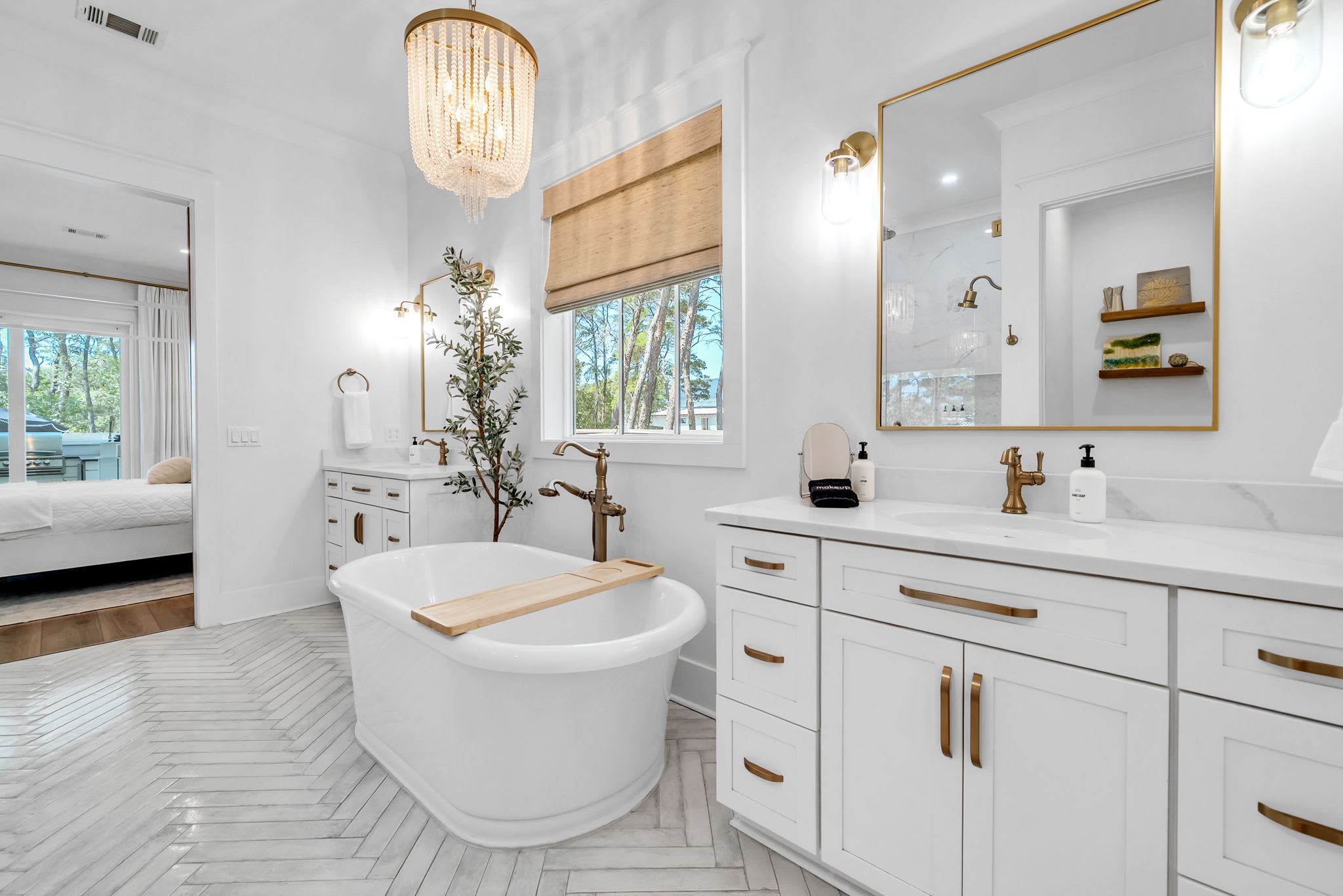 Primary bathroom features a soaking tub and walk-in shower