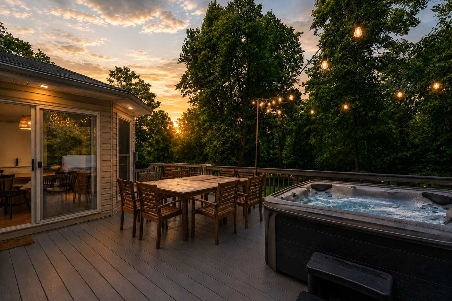 Private hot tub + Deck
