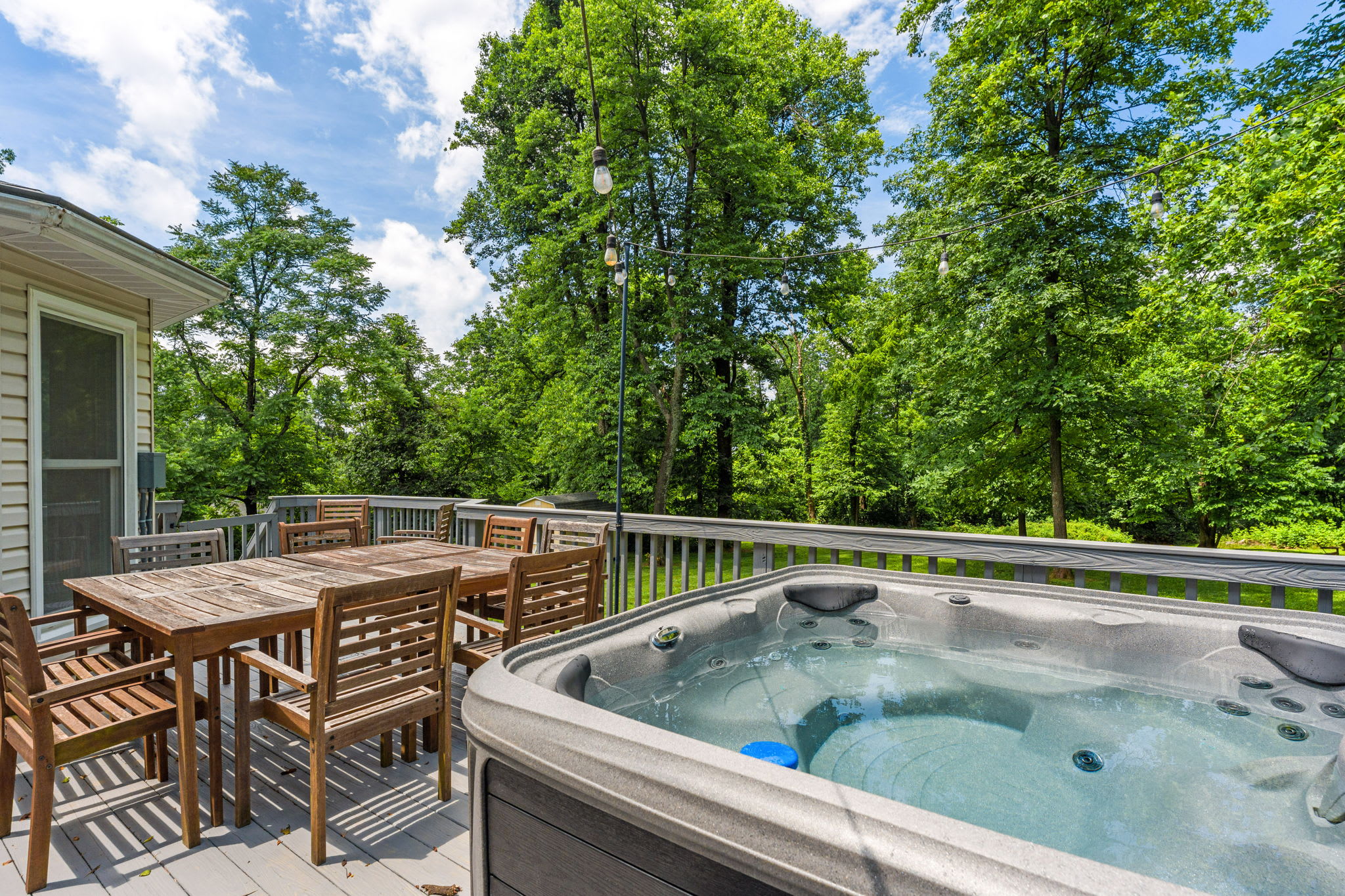 Outdoor dining table with seating for group meals