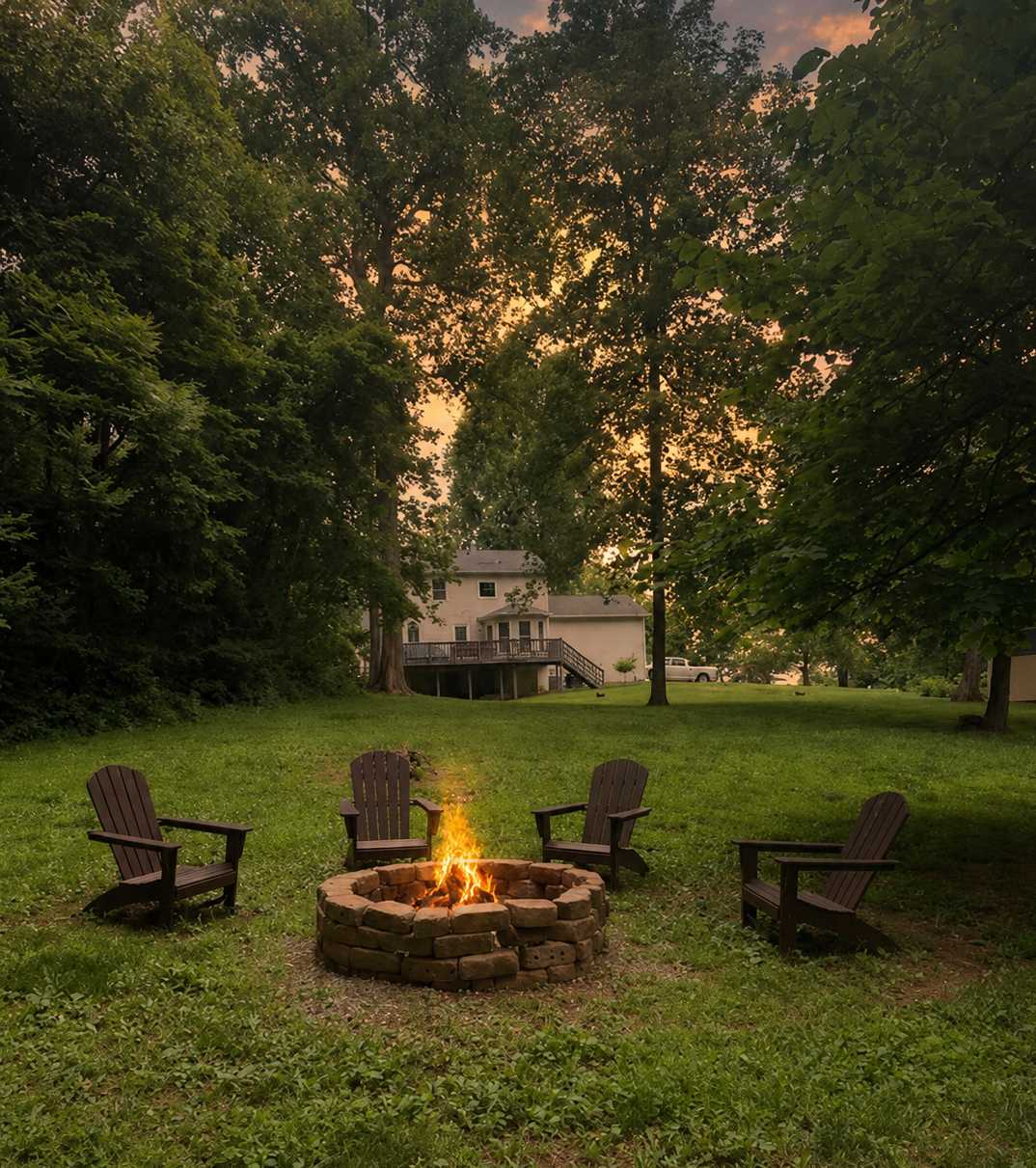 Large backyard w/wood-burning fire pit
Seating for up to 10 guests around the fire pit
