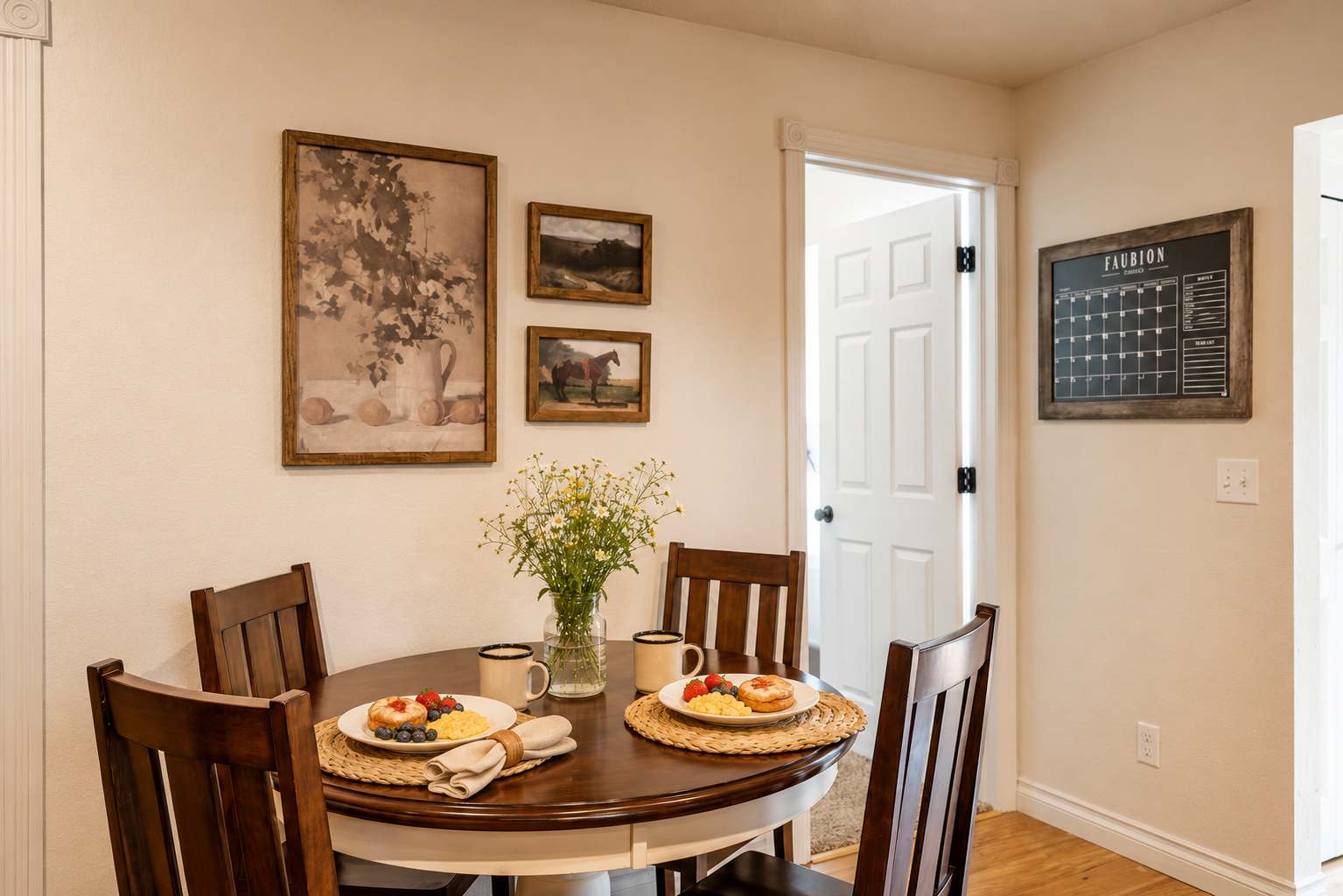 Dining nook at The Maple, seated for four beside the kitchen — Sheridan, Wyoming