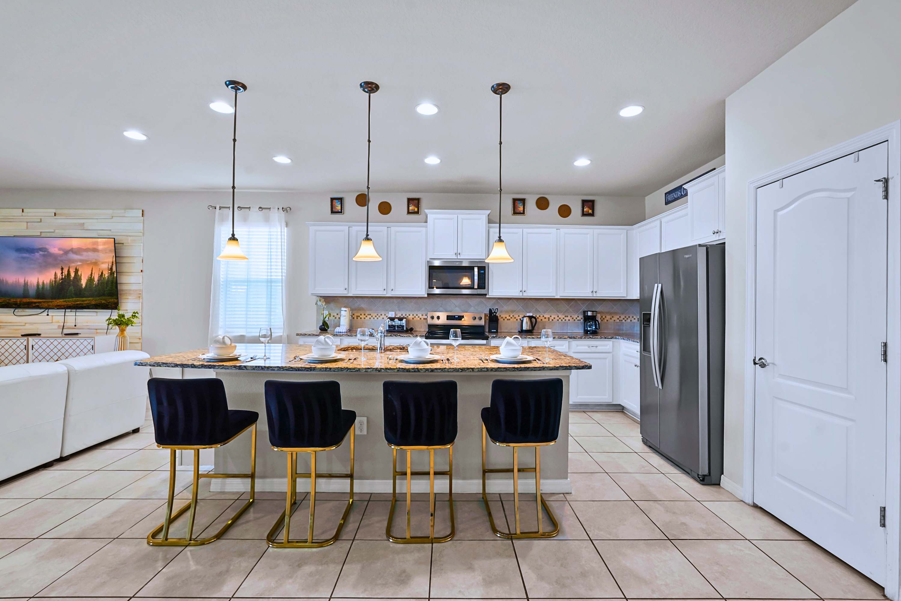Belly up to this oversized kitchen breakfast bar.