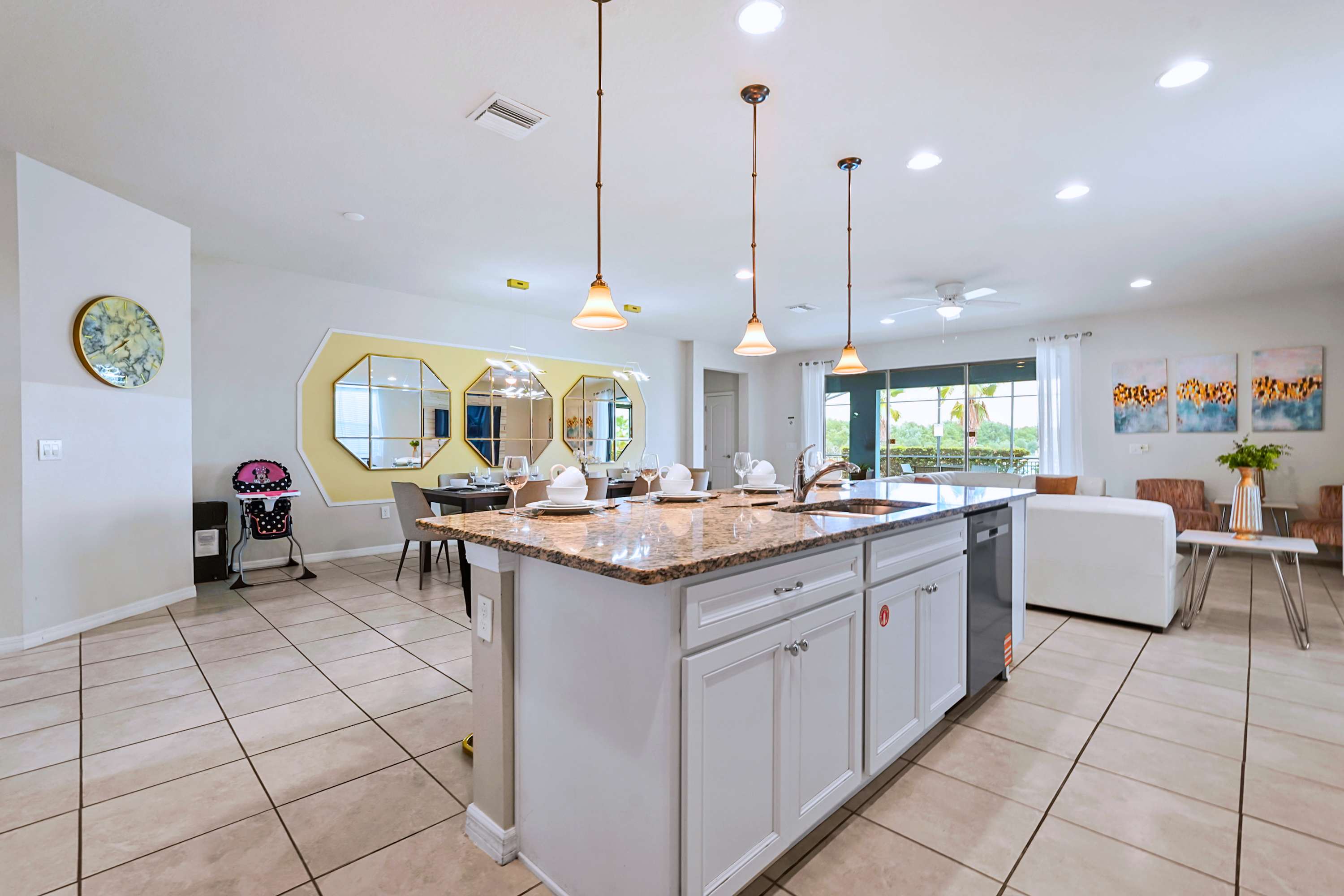 A chef's dream layout, fully stocked and open to the entire main floor gathering space.