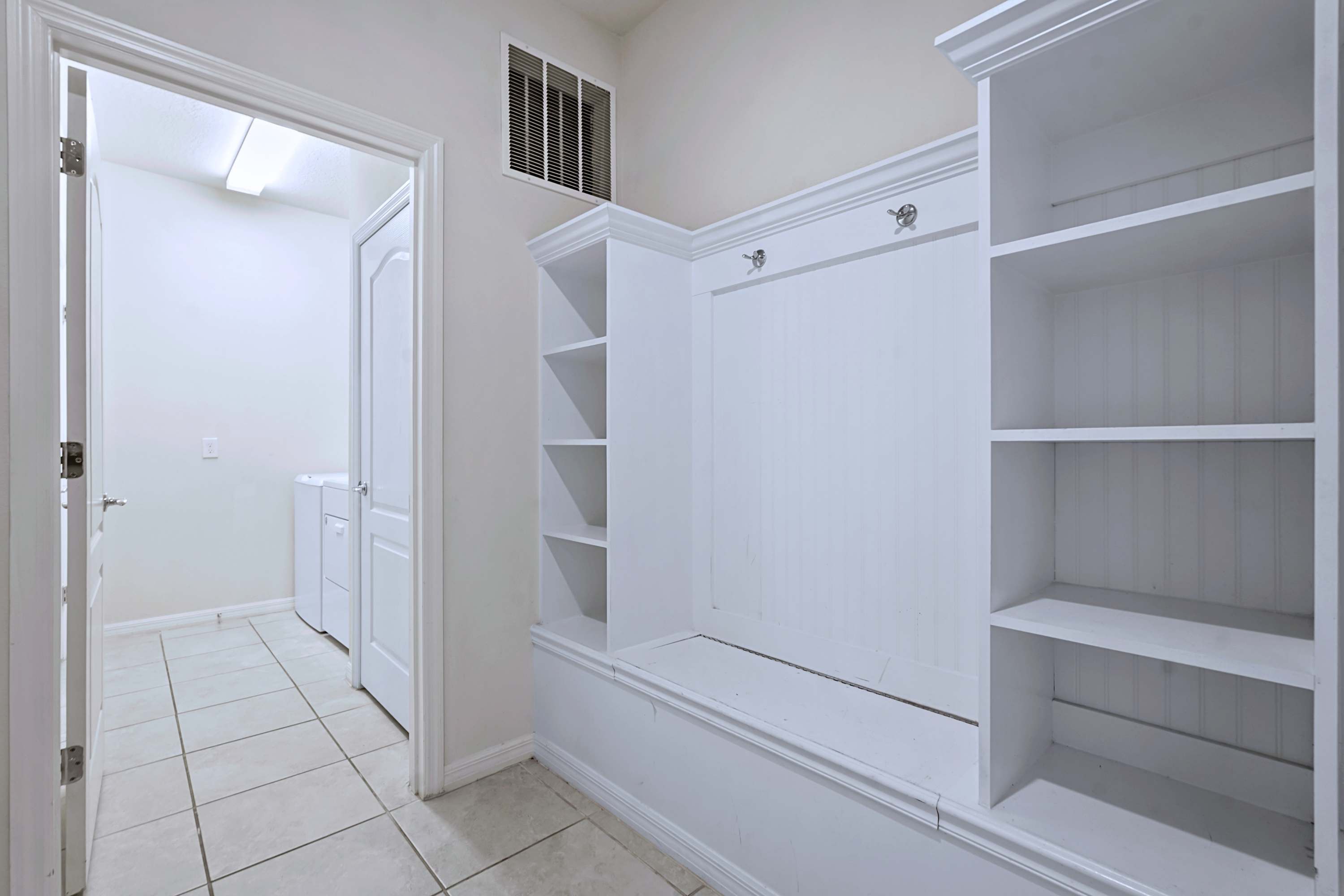 Room with built-in storage for all your vacation gear.