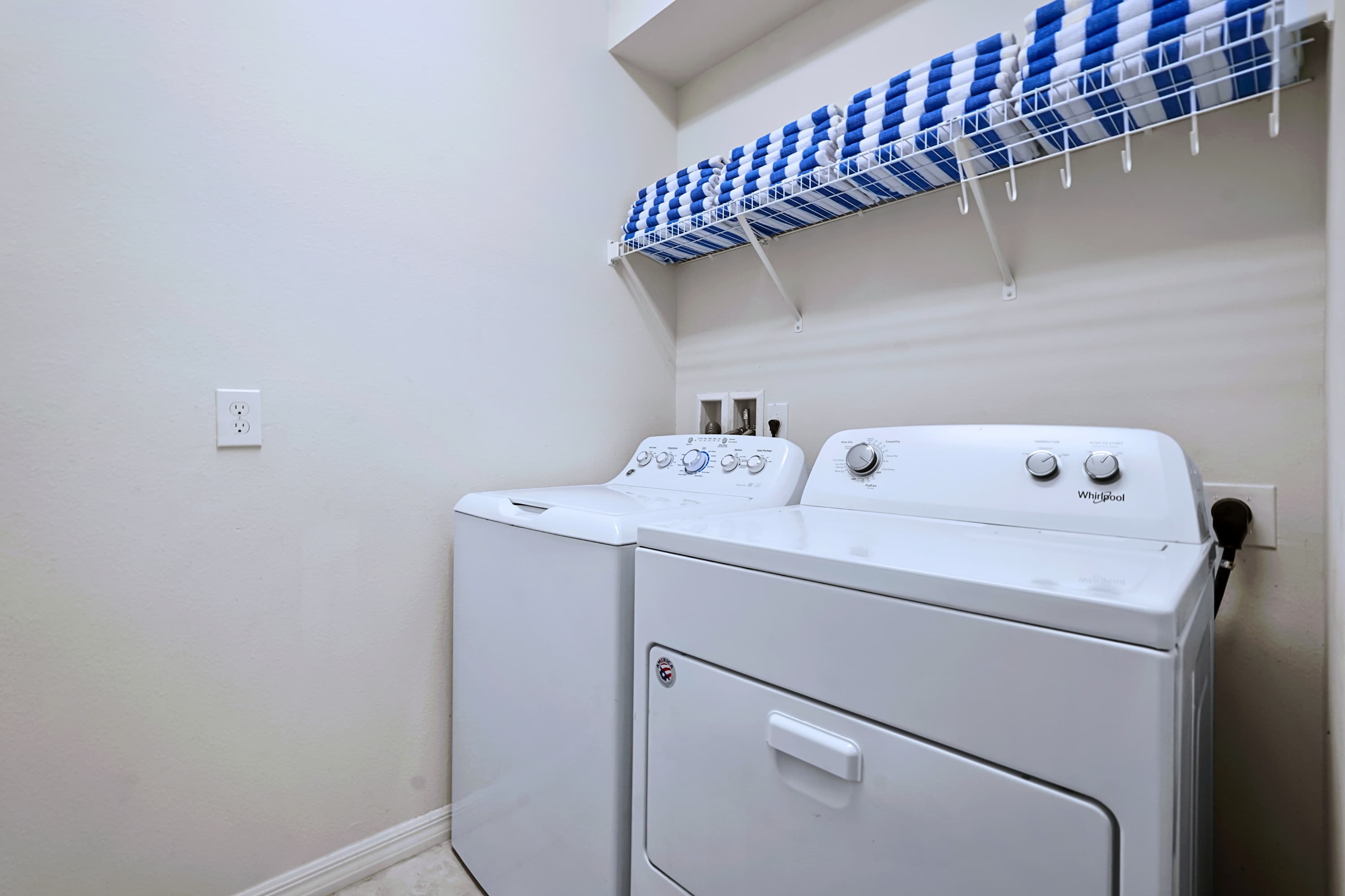 High-capacity in-home washer and dryer keeps your clothes fresh all trip long.