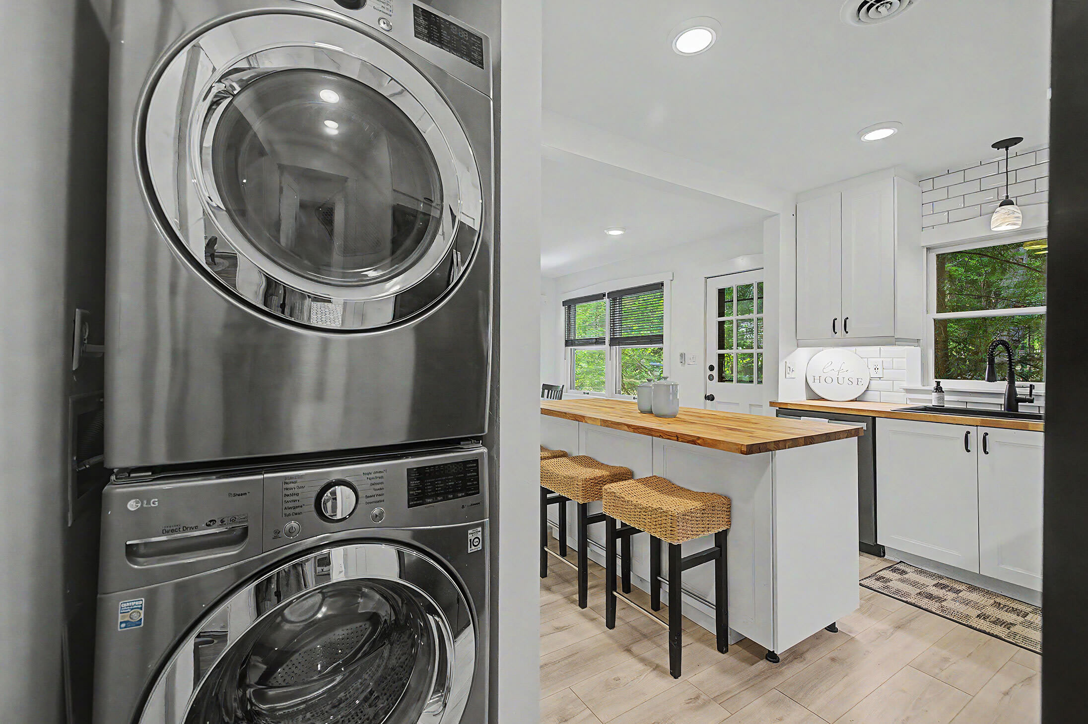 Harbor Country stays are easier with in home laundry access.