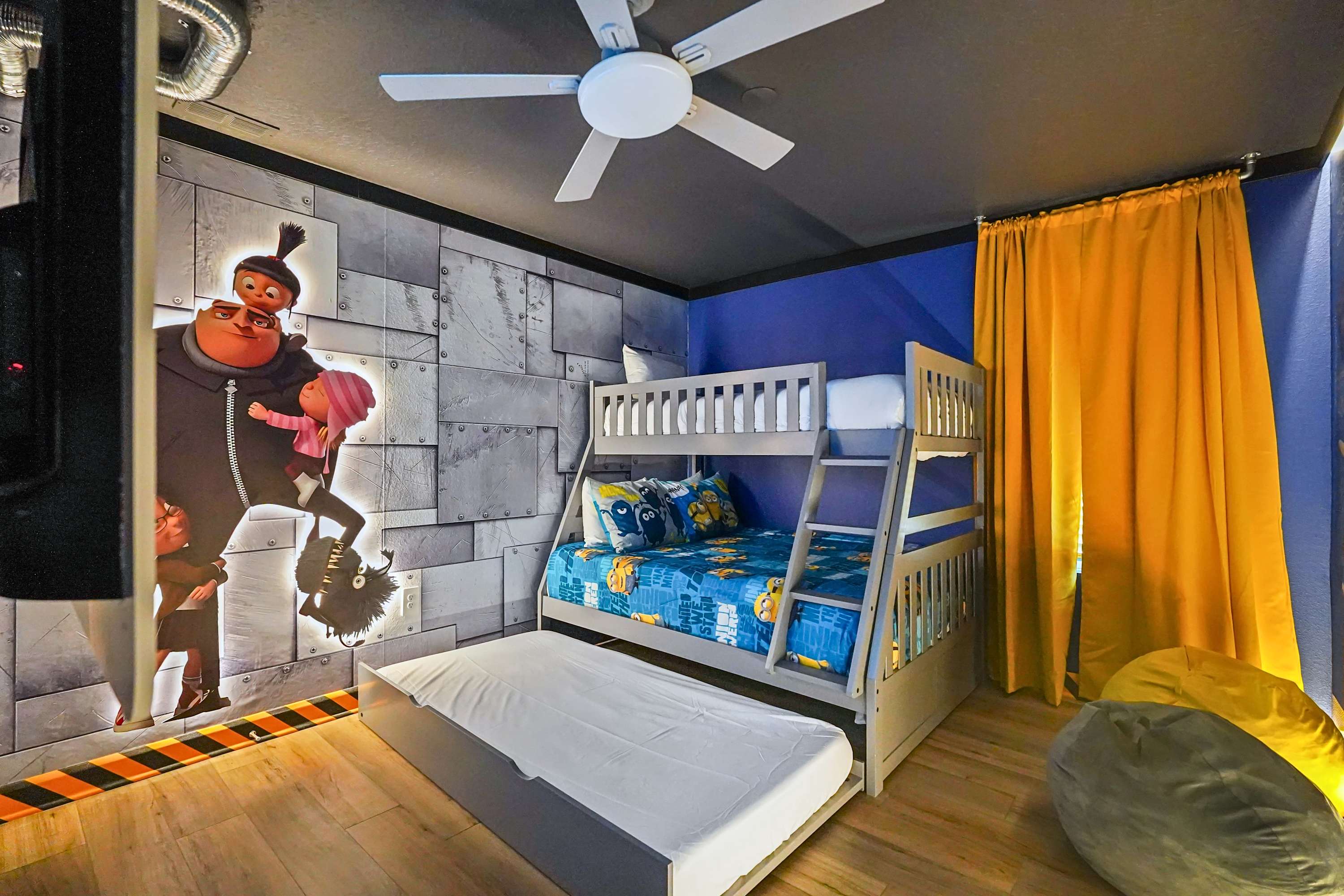 Minions themed bunk bed room, fun space designed for kids and play time
