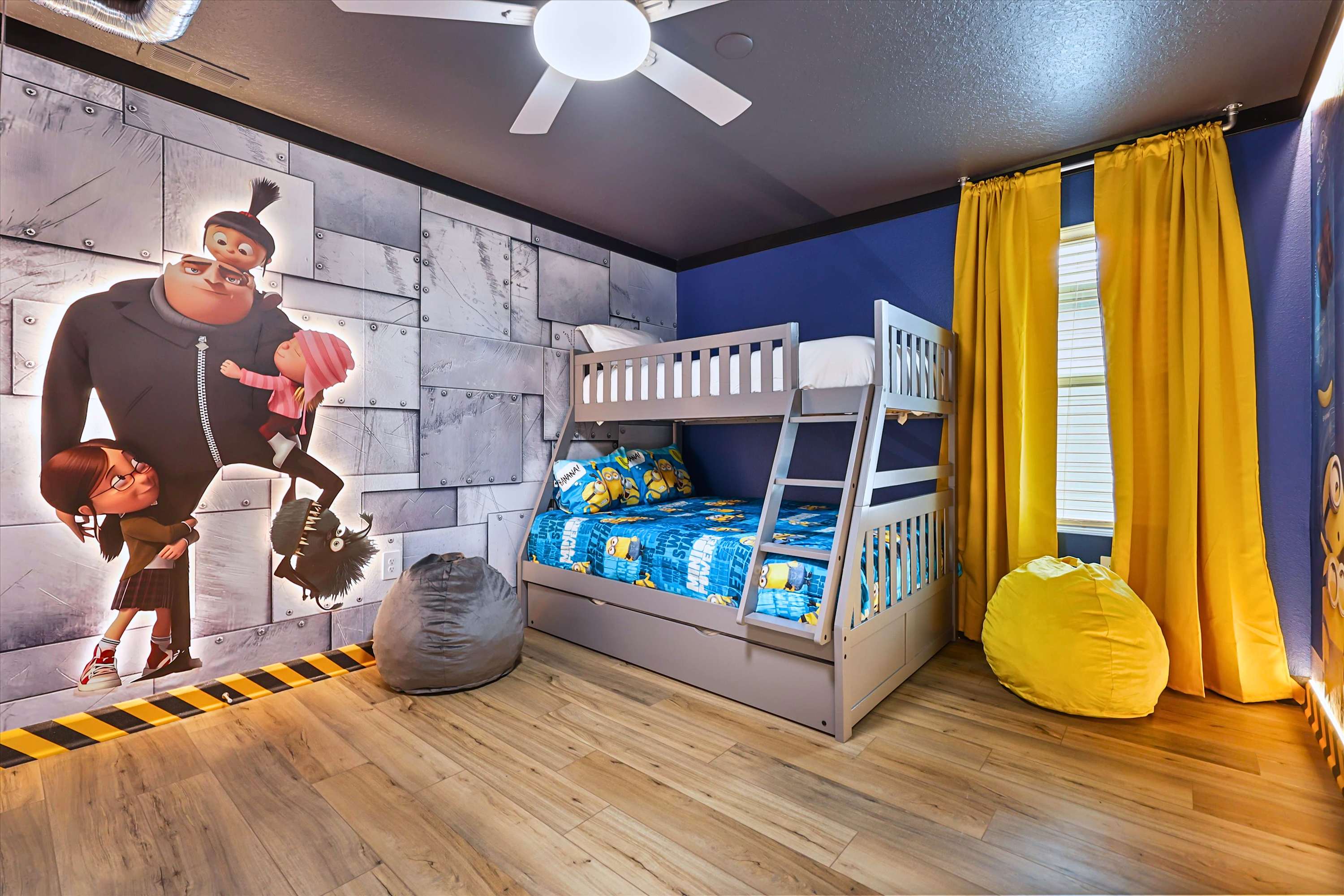 Minions themed bunk bed room, fun space designed for kids and play time