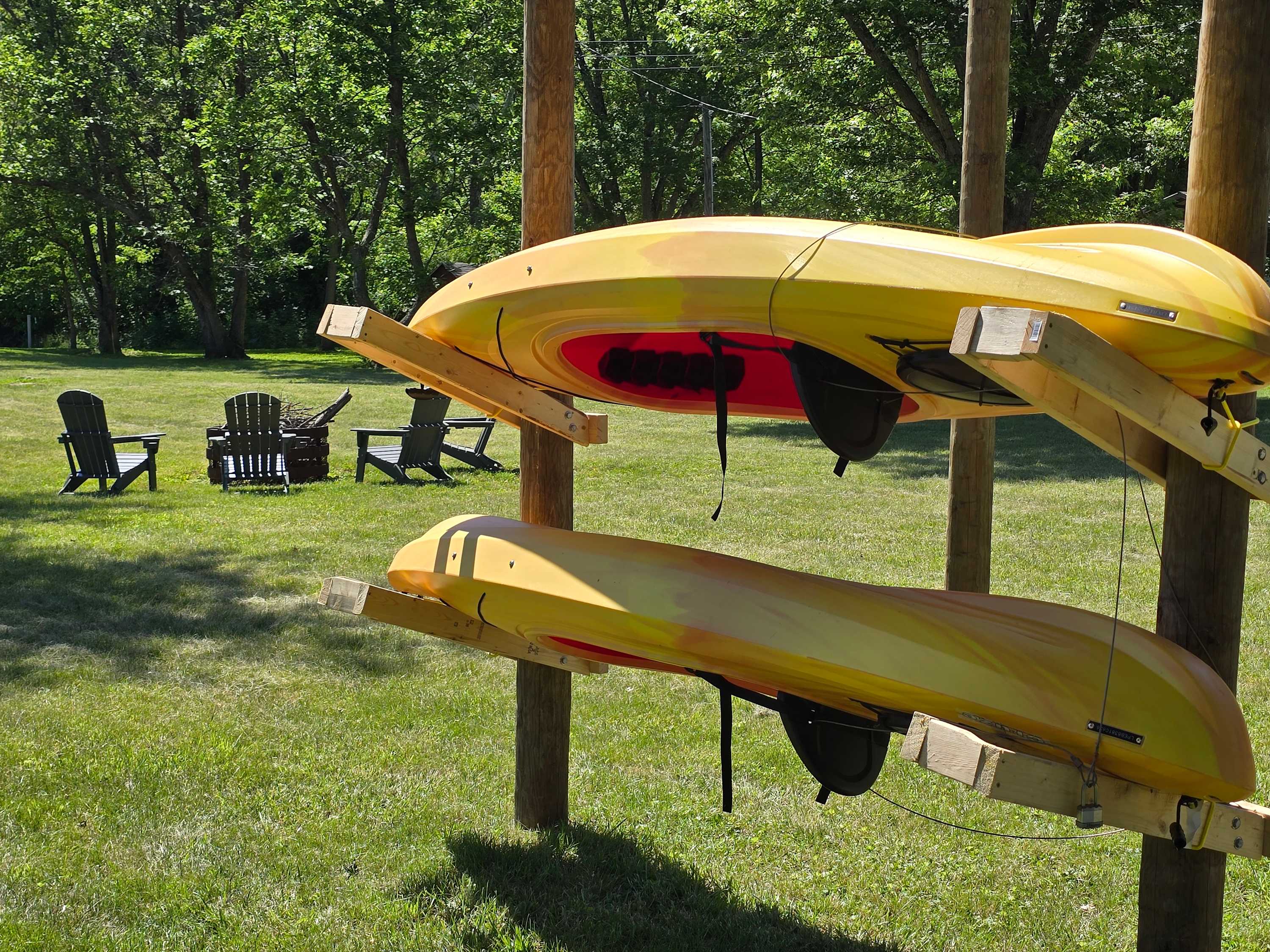 Kayaks for guest use. We also provide life vests and paddles.