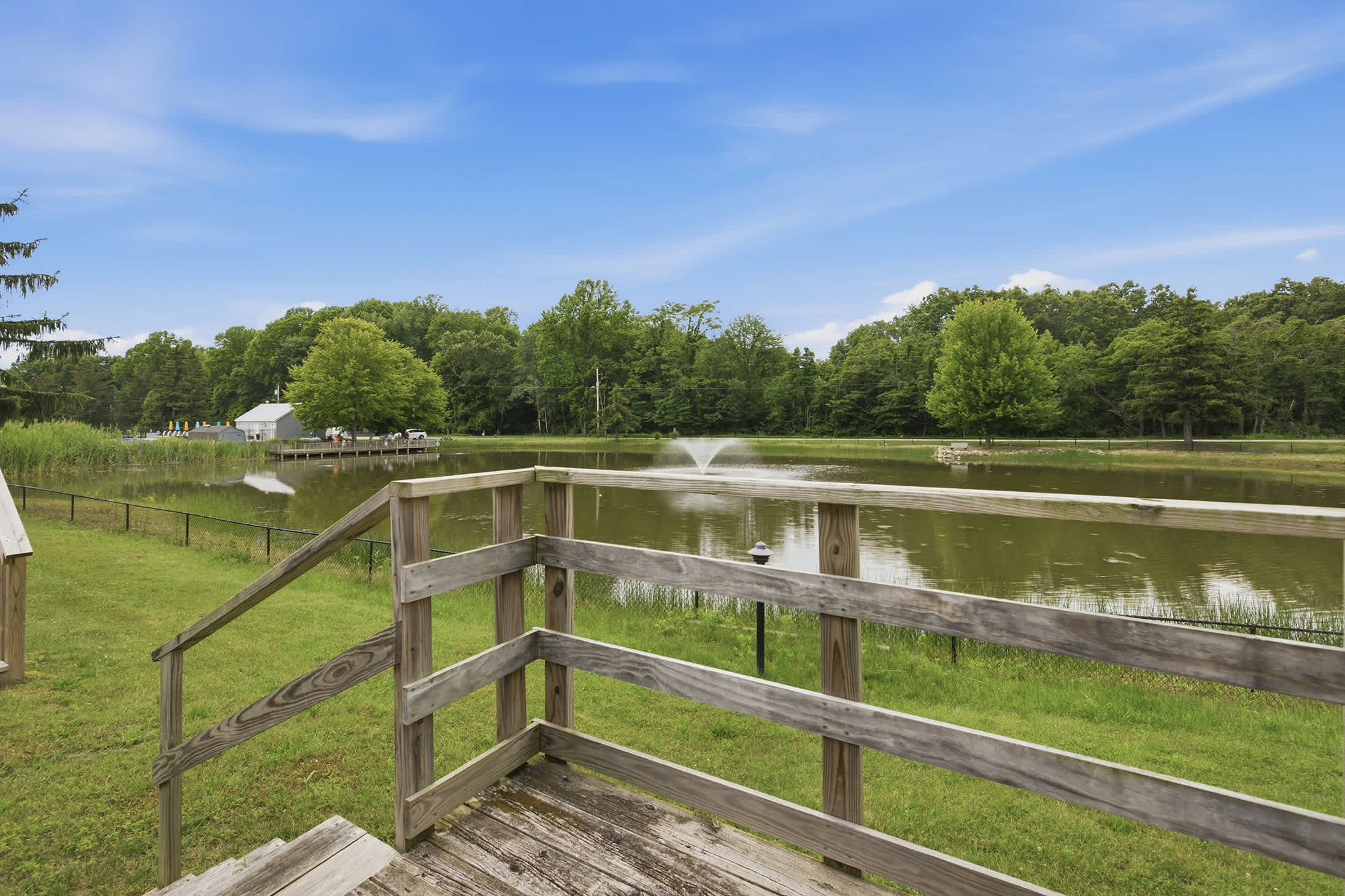 Enjoy peaceful pond views from your private outdoor space.