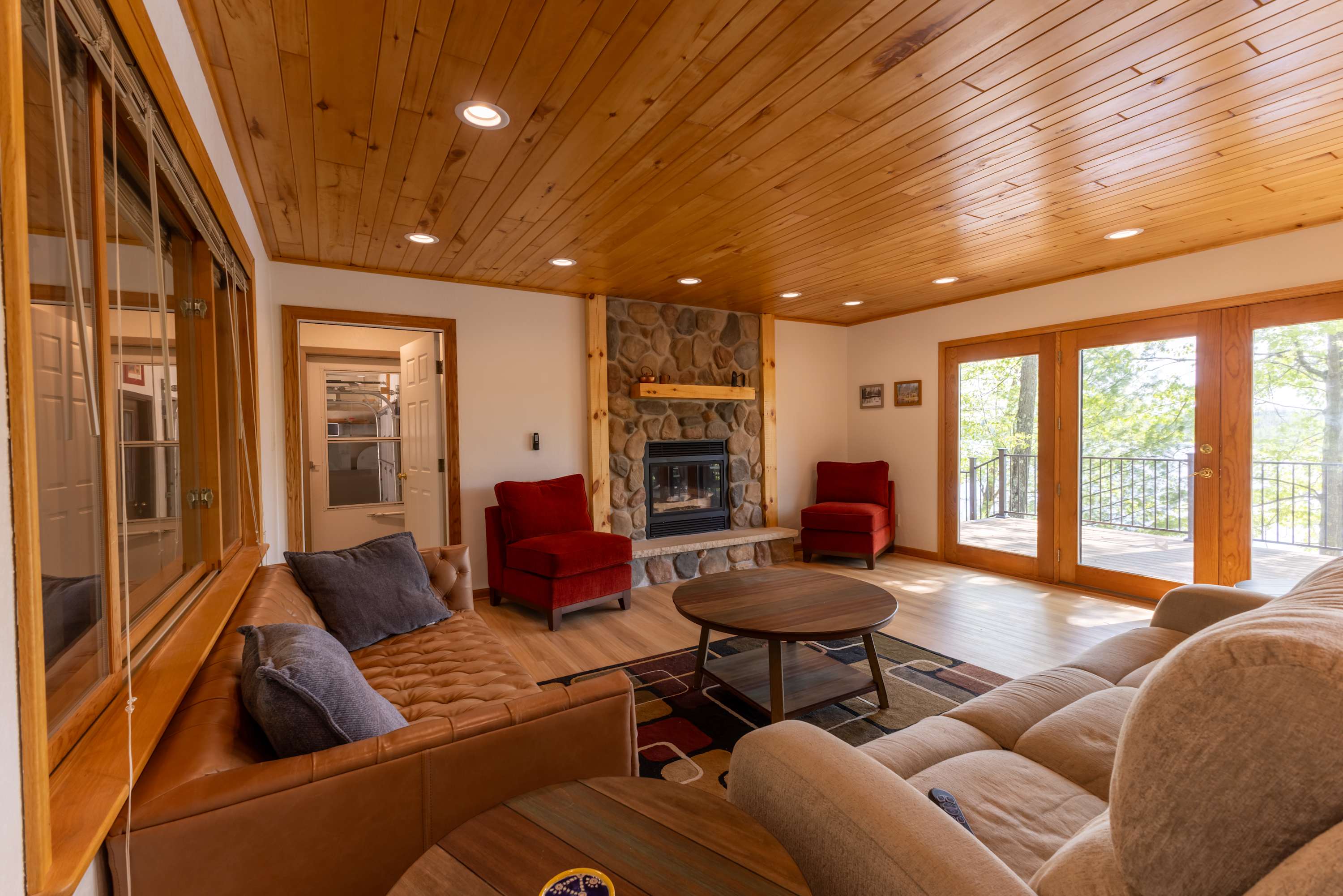 Large open living room. Gas fireplace