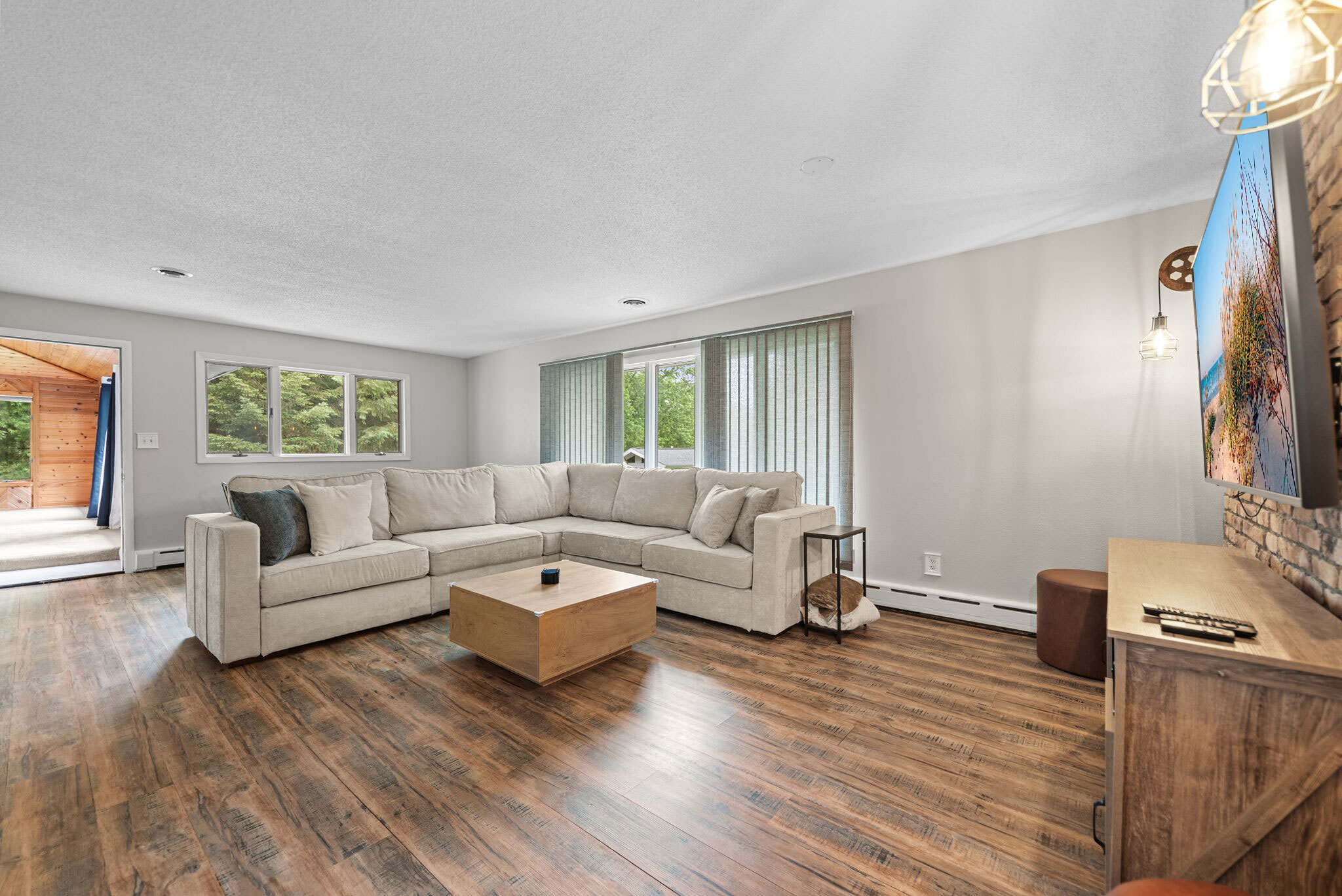 Comfortable sectional creates a welcoming space for the whole group.