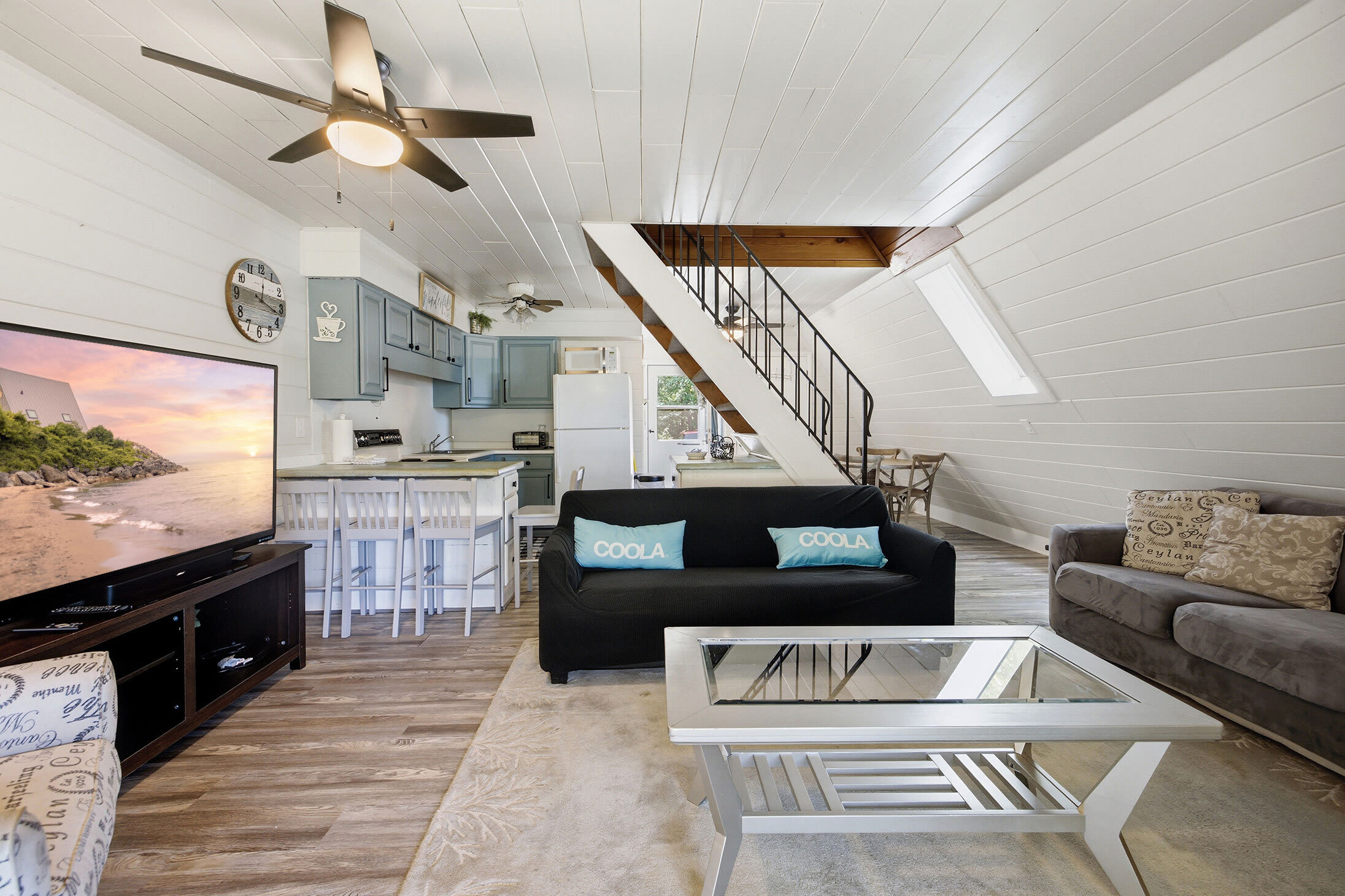 Chalet #95's open layout keeps the kitchen, dining, and living areas connected for easy family time.