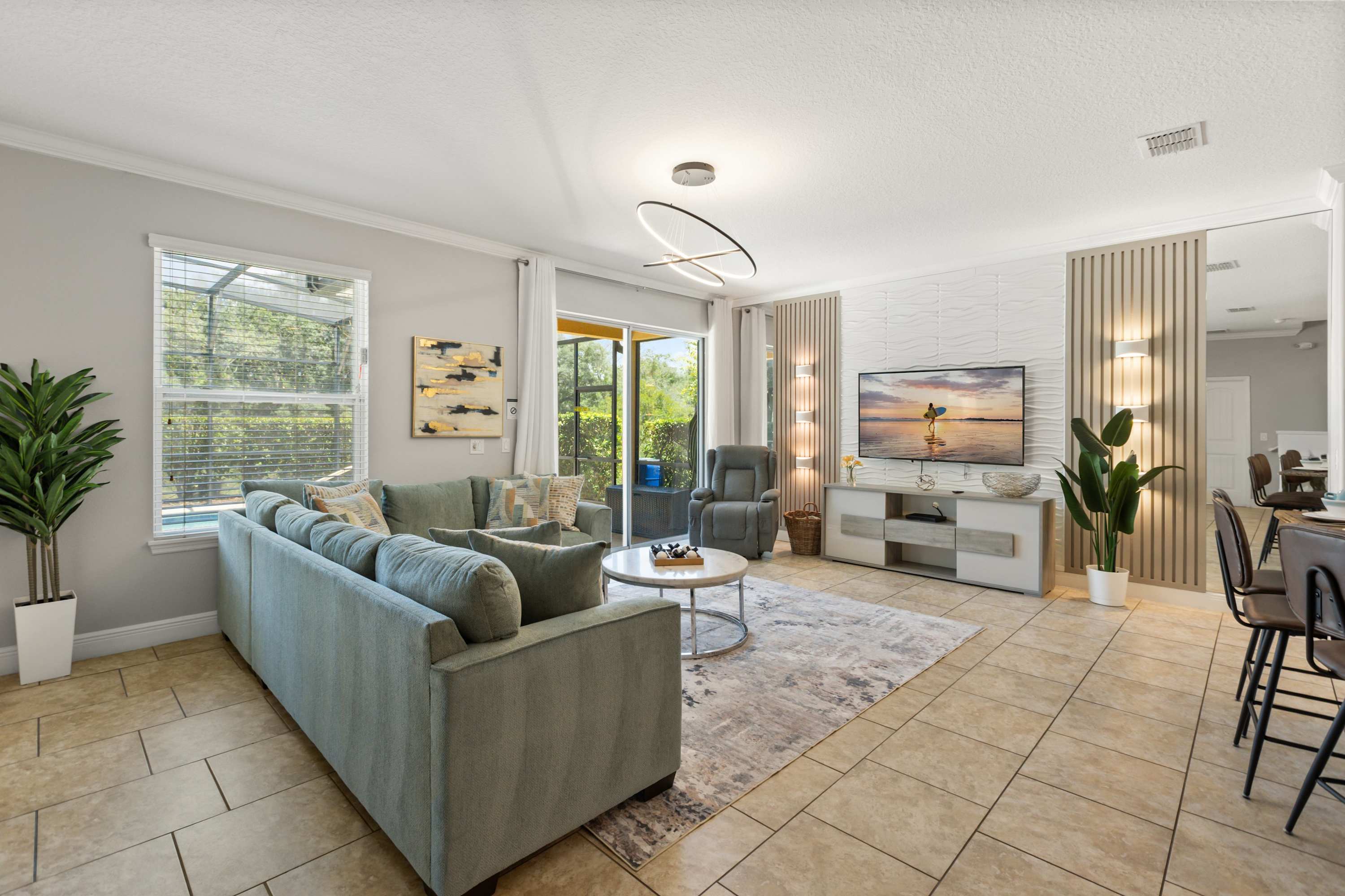 Stylish Living Room with Smart TV and Plush Sofa