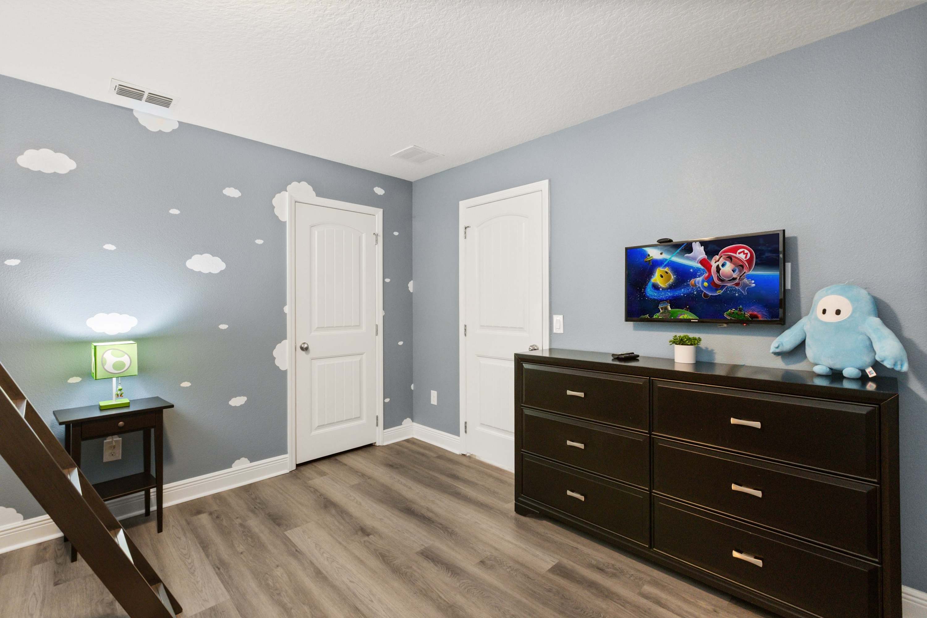 A Fun Mario Themed Bedroom with Smart TV Entertainment