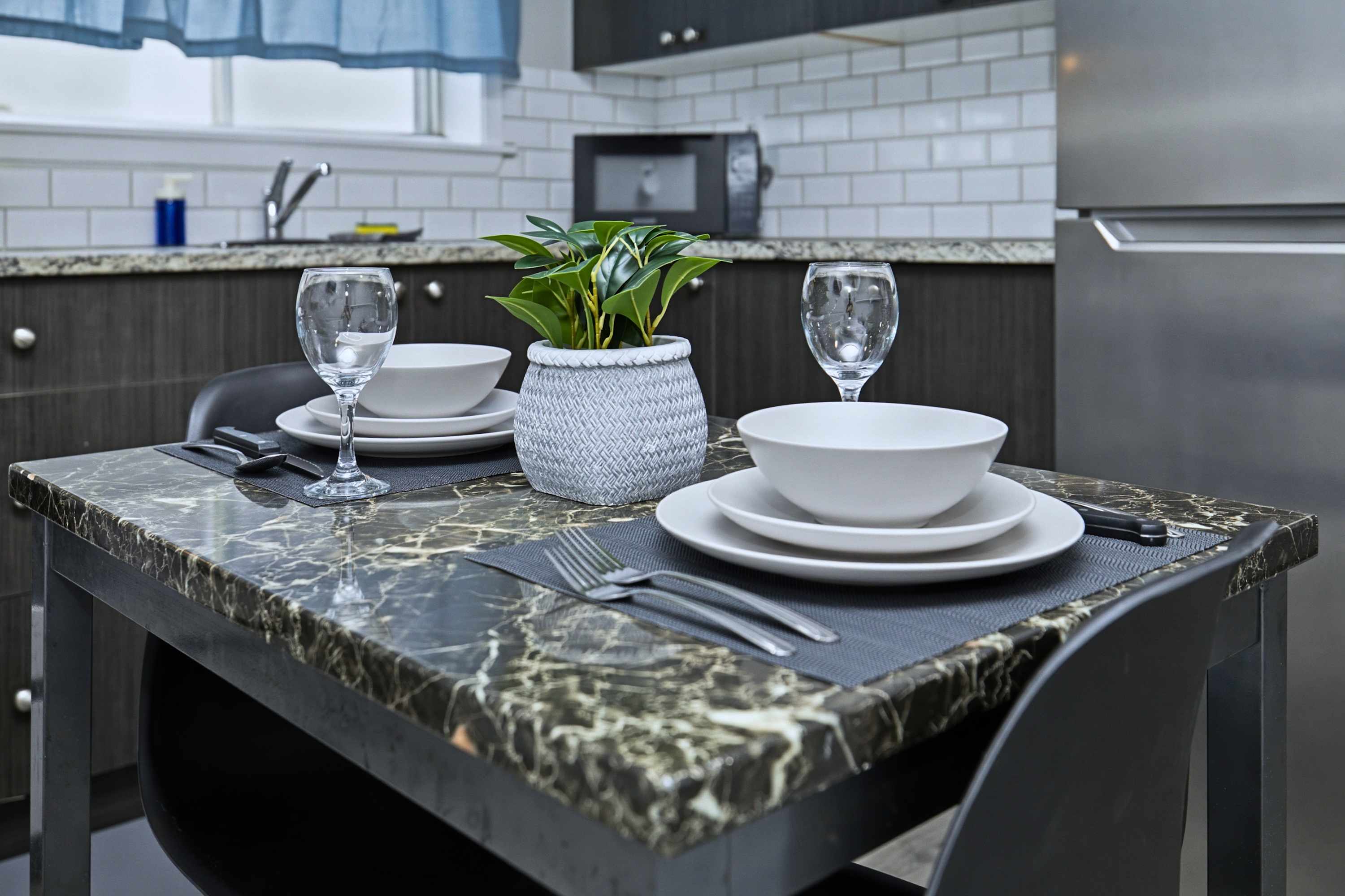 A cozy table for two perfect for romantic dinners and morning coffee