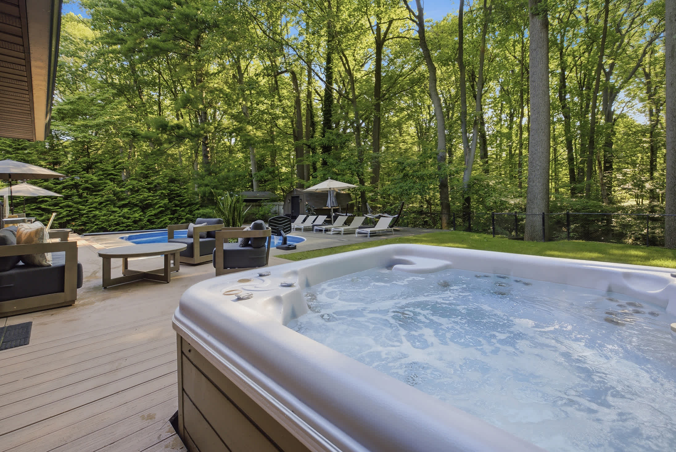  The private hot tub is the perfect place to recharge after beach days and winery tours.