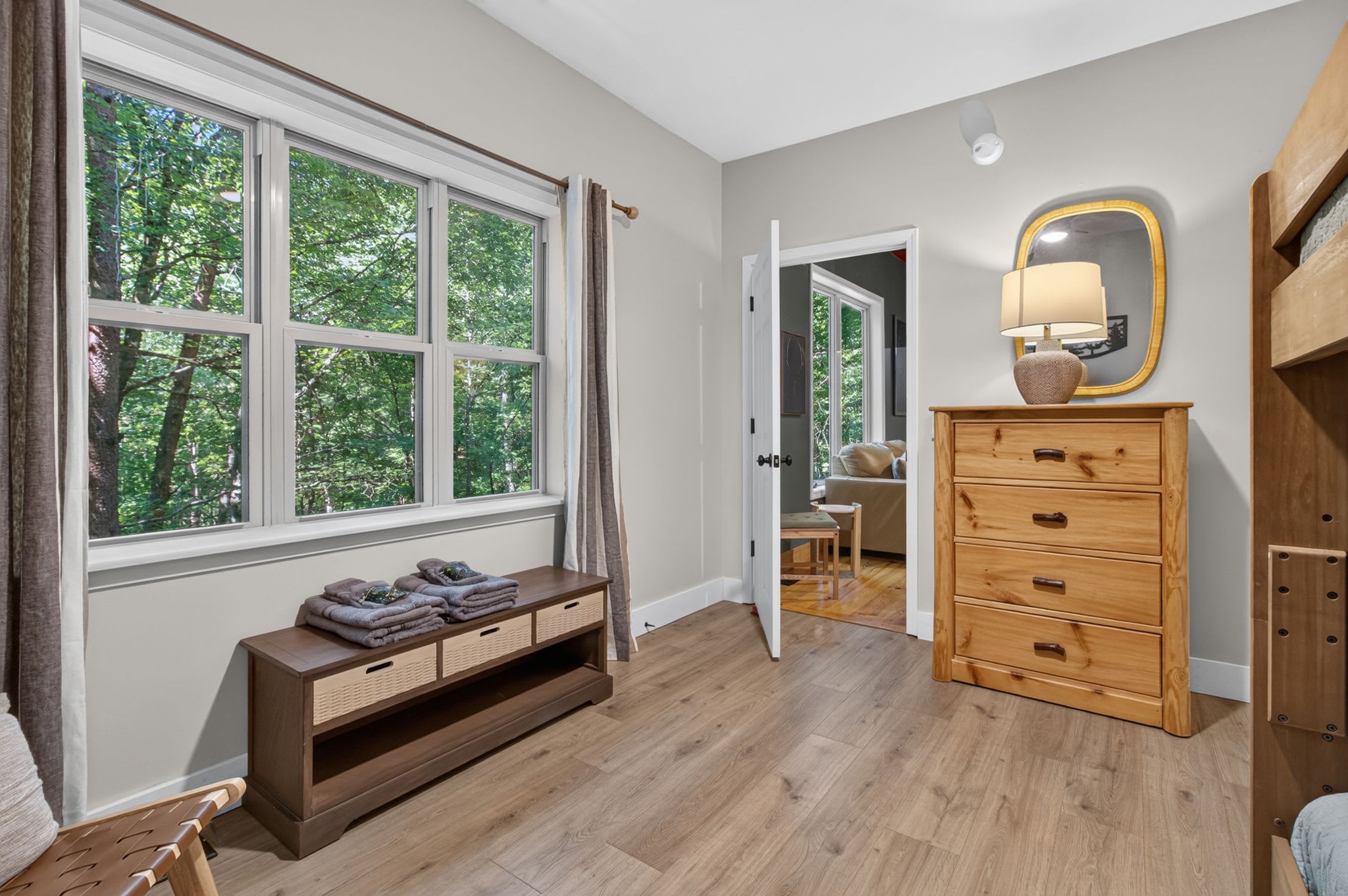Blends warm terracotta tones with rustic wood accents.
