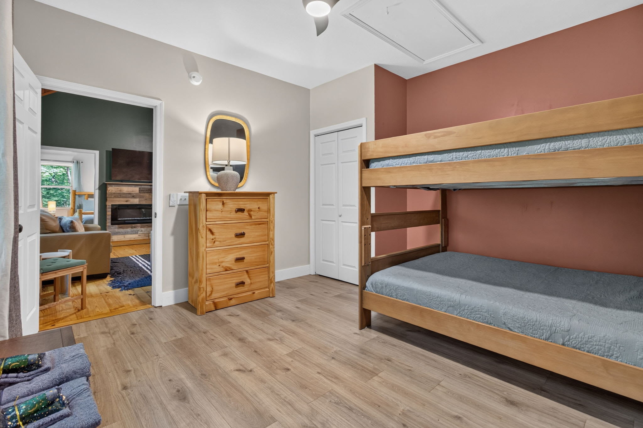 An additional view of Bedroom 2’s warm and inviting design.