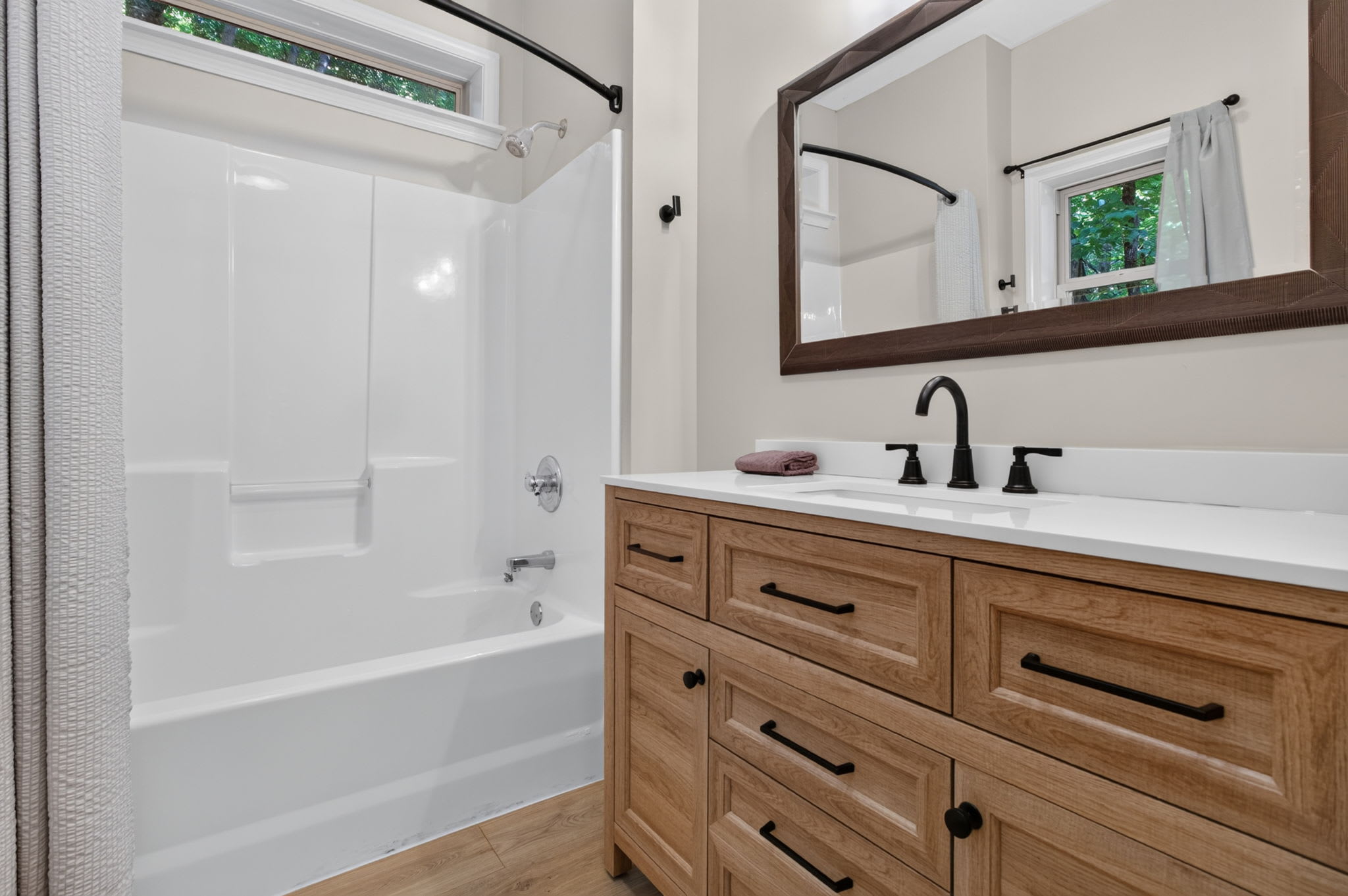 Start your day with a stylish vanity and natural light.