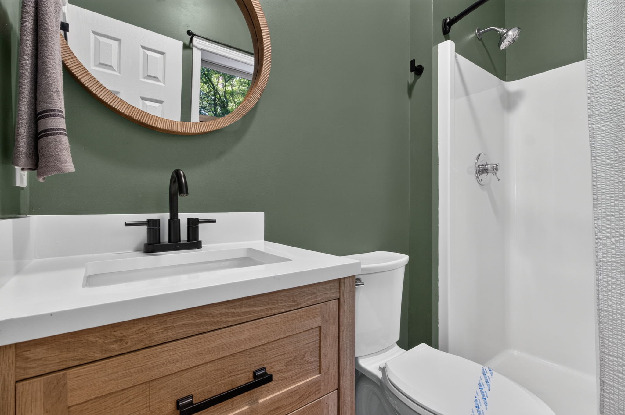 Refresh in a bright bathroom with contemporary fixtures.