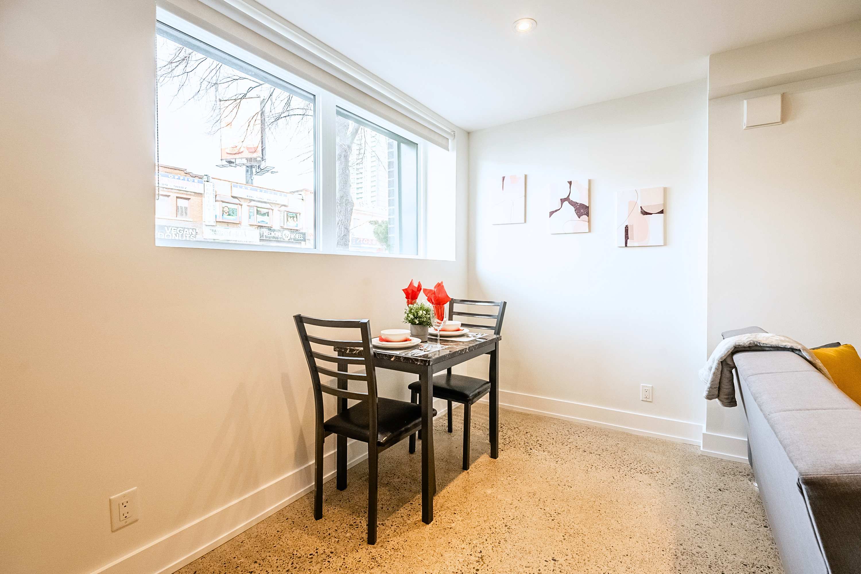 Enjoy a private dining space for two, perfect for breakfast, work, or evening meals