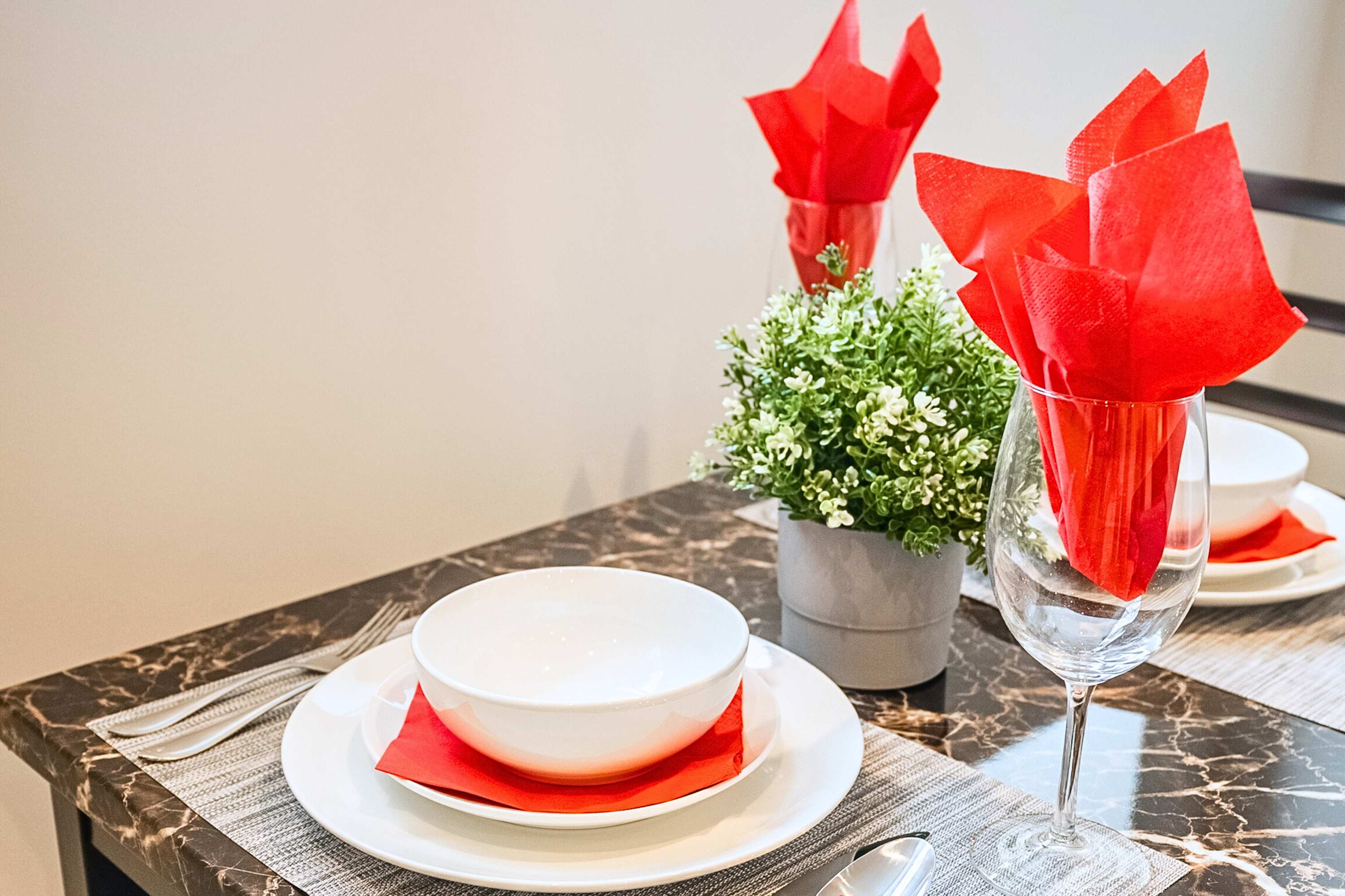 Dining table with full dining ware