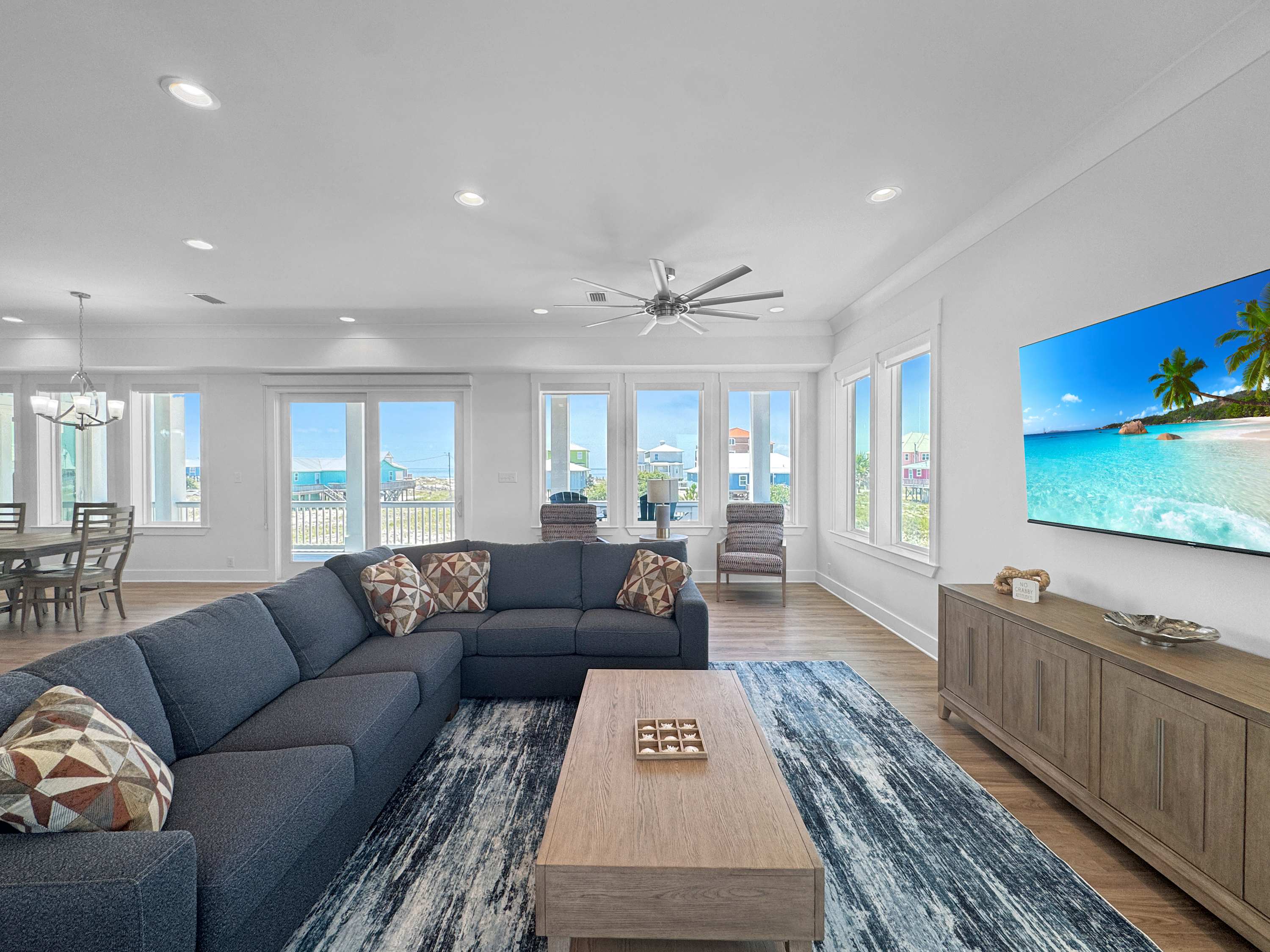 Unwind in the airy living room & stream your favorites on the smart TV​