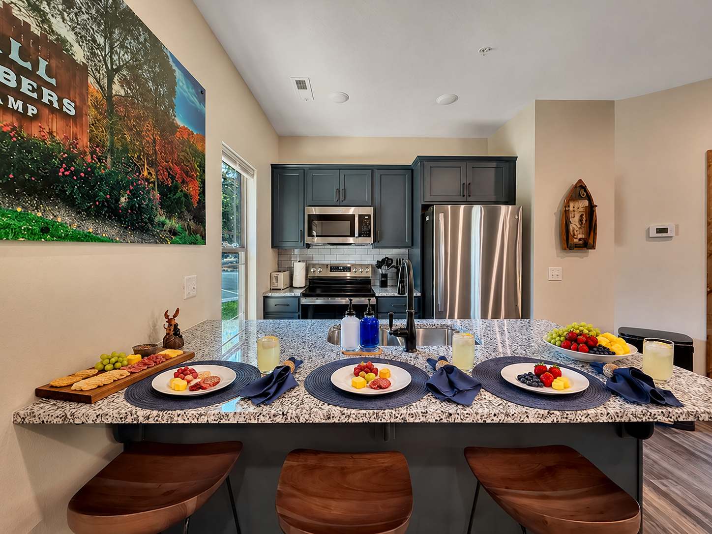 Enjoy a cup of coffee, glass of lemonade, goodies etc while sitting at the large kitchen island bar