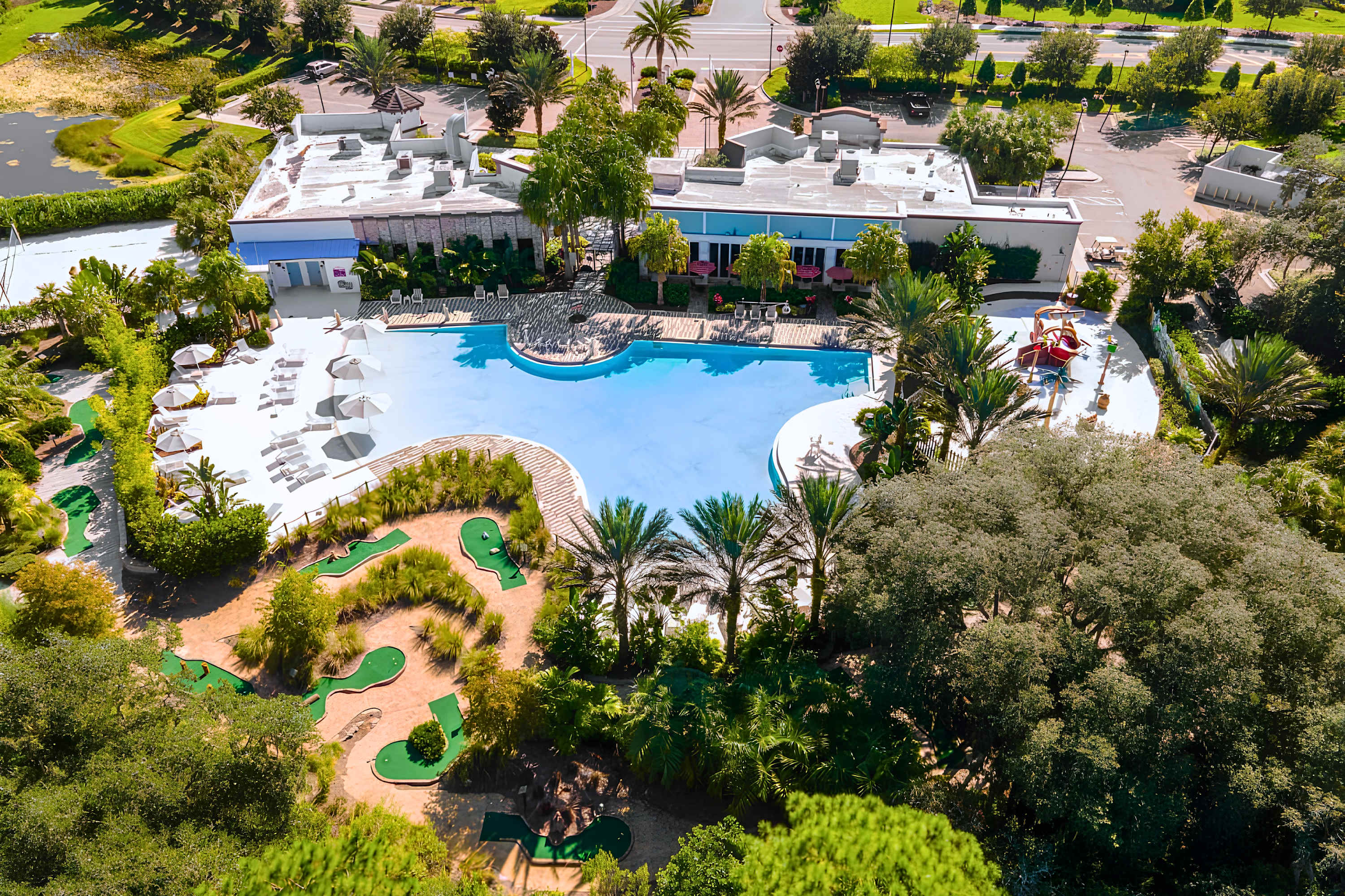 our all-in-one Orlando playground at The Enclaves Resort. Dive into the pool, challenge the family to putt-putt, or relax in the hot tub while the kids splash the day away
