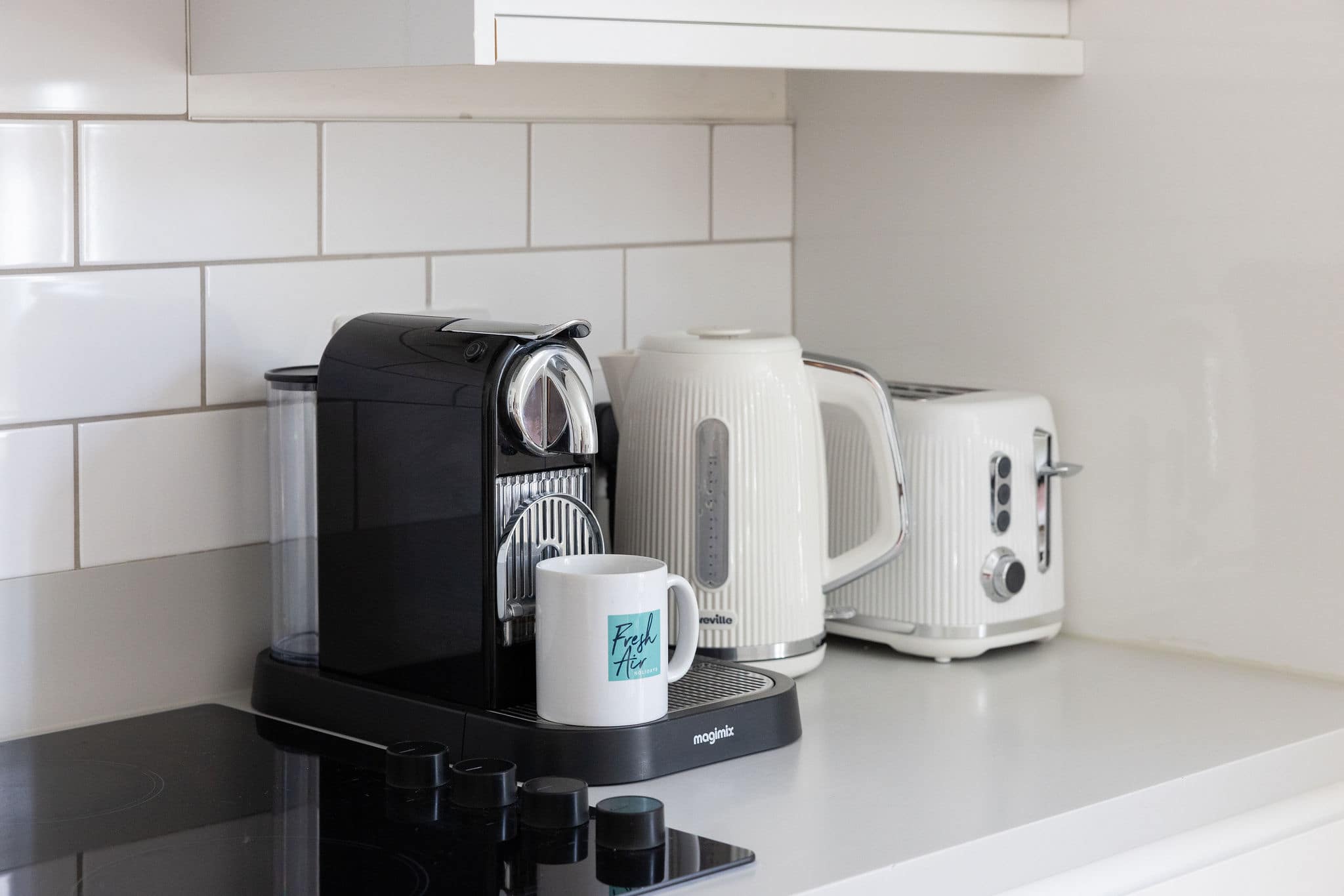 Coffee station with kettle and toaster, ideal for easy breakfasts before exploring Chichester.