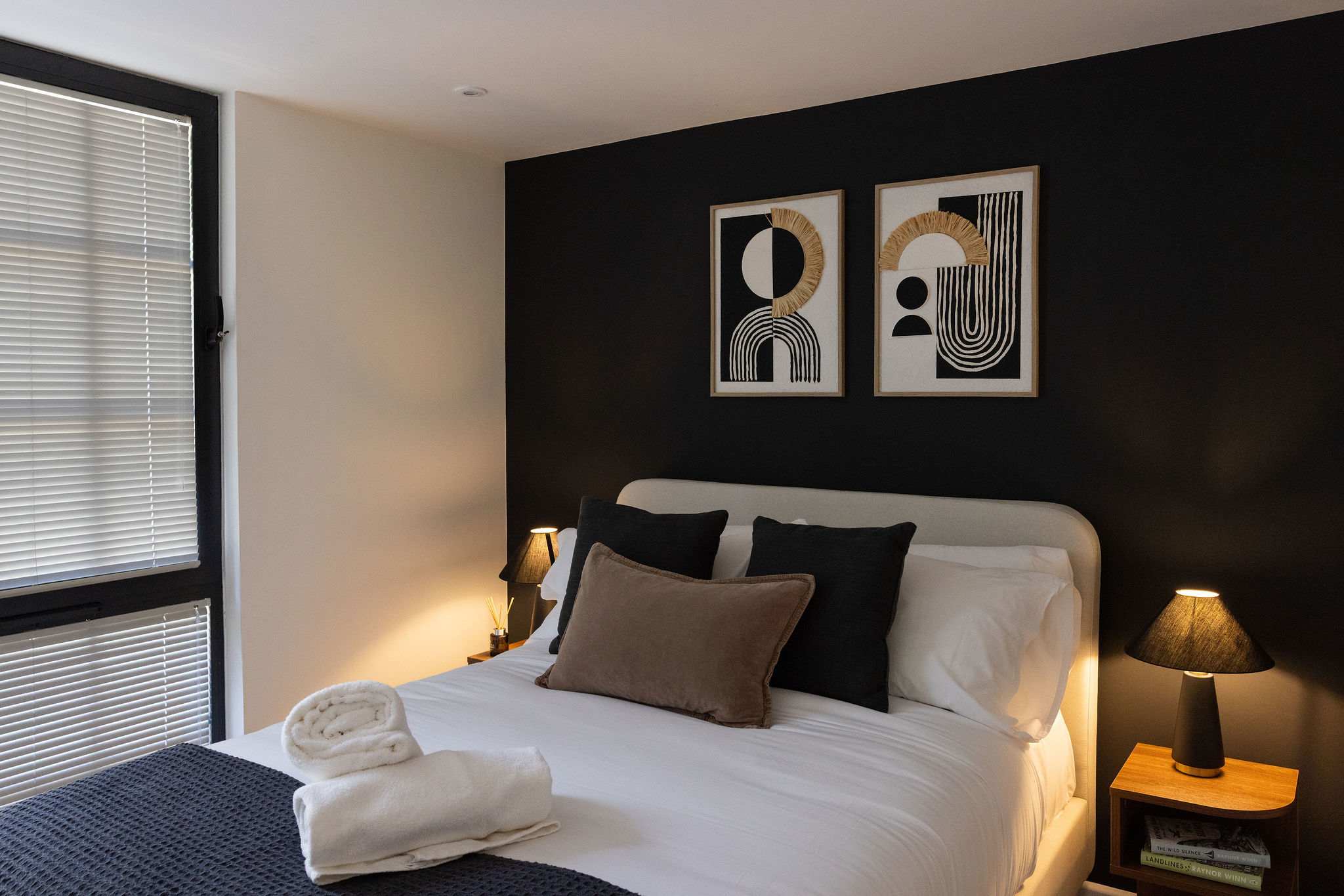 Stylish double bedroom with contemporary décor, perfect for a relaxing Chichester city break.