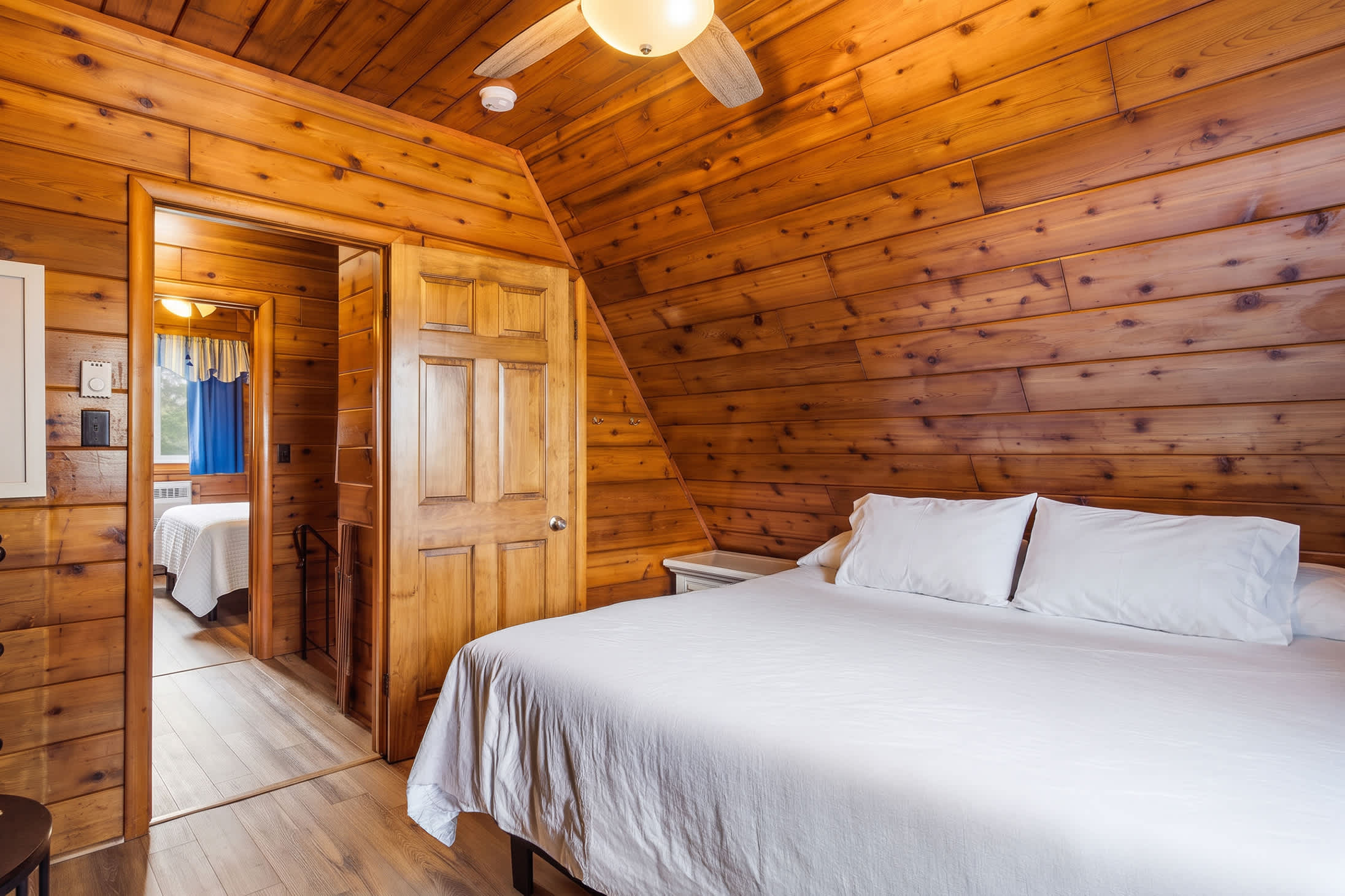 Bedroom 1 is on the upper level and has a king-sized bed.