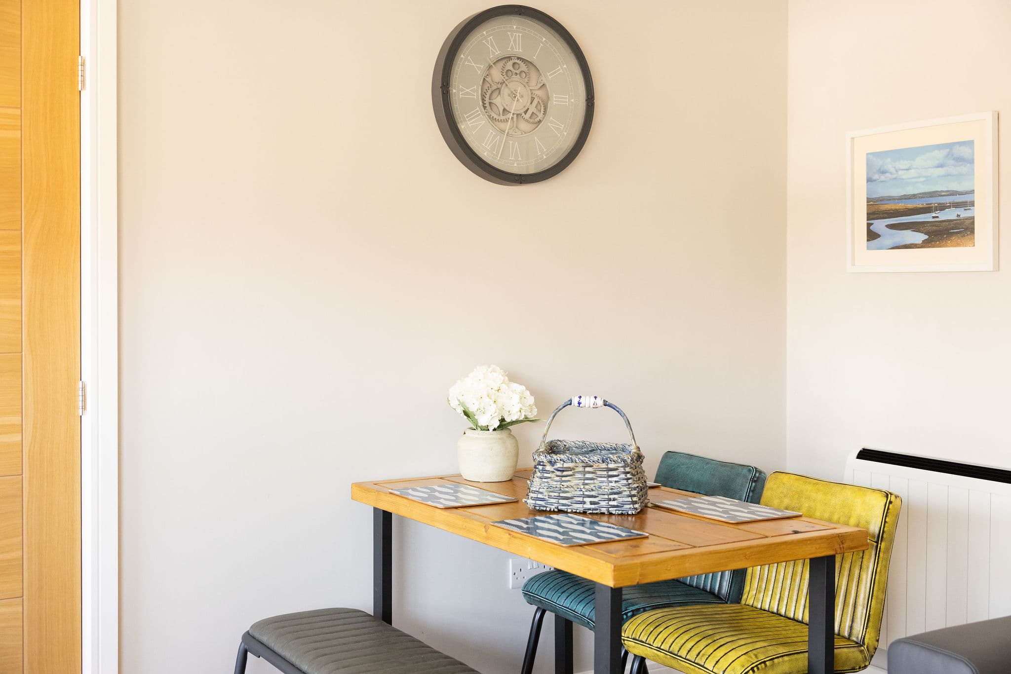 Stylish dining nook, perfect for leisurely breakfasts before exploring East Wittering Beach