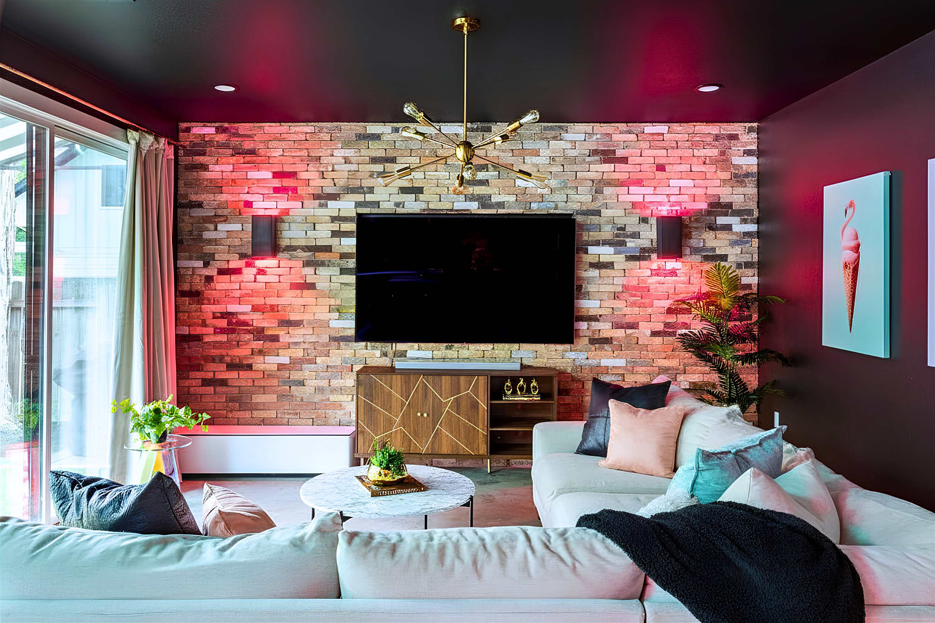 Living Room with L-Shaped Sofa and Fold Out Chair
