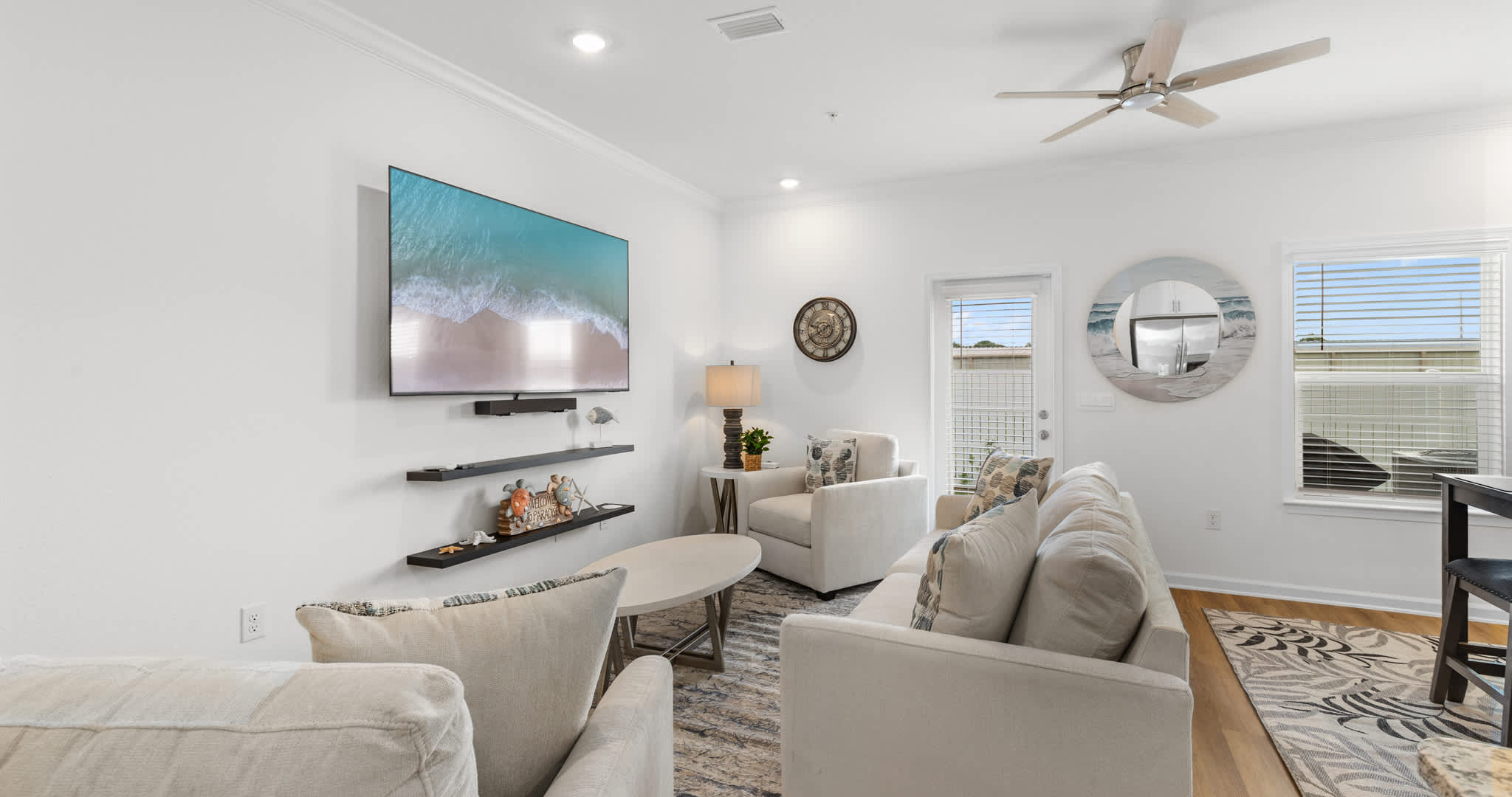 Curl up in the airy living room & stream your favorites on the smart TV​