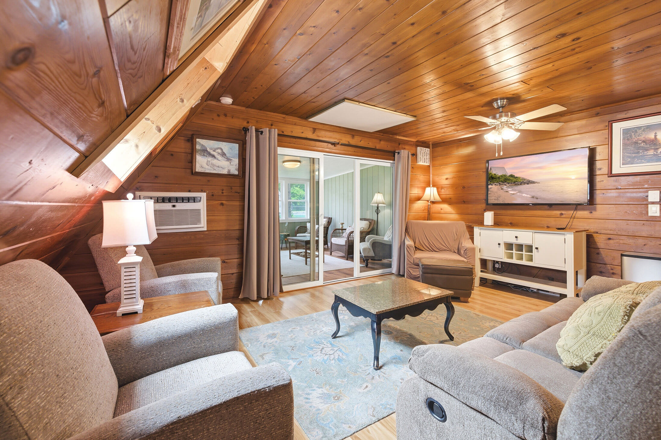 Spacious seating creates a comfortable home base for your Stevensville getaway.