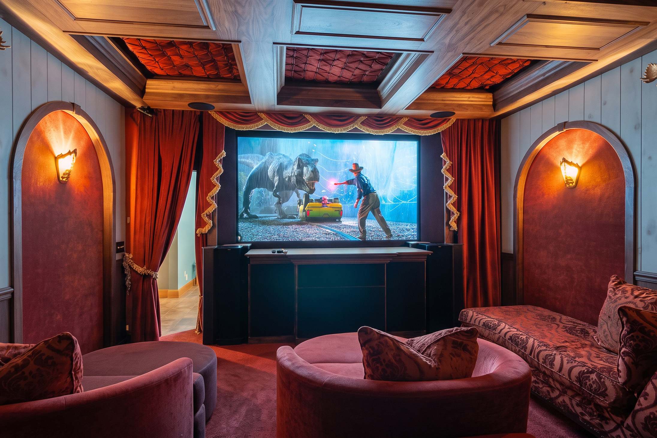 Movie nights are taken to an entirely new level in the posh screening room .