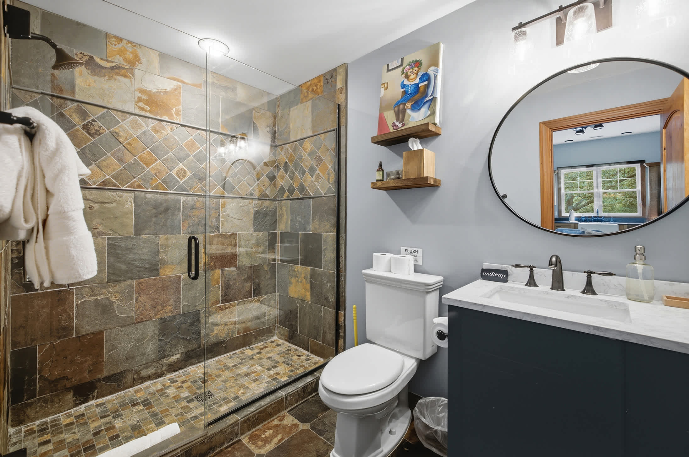 Complete luxury is all yours in the walk-in shower with double-rain heads.