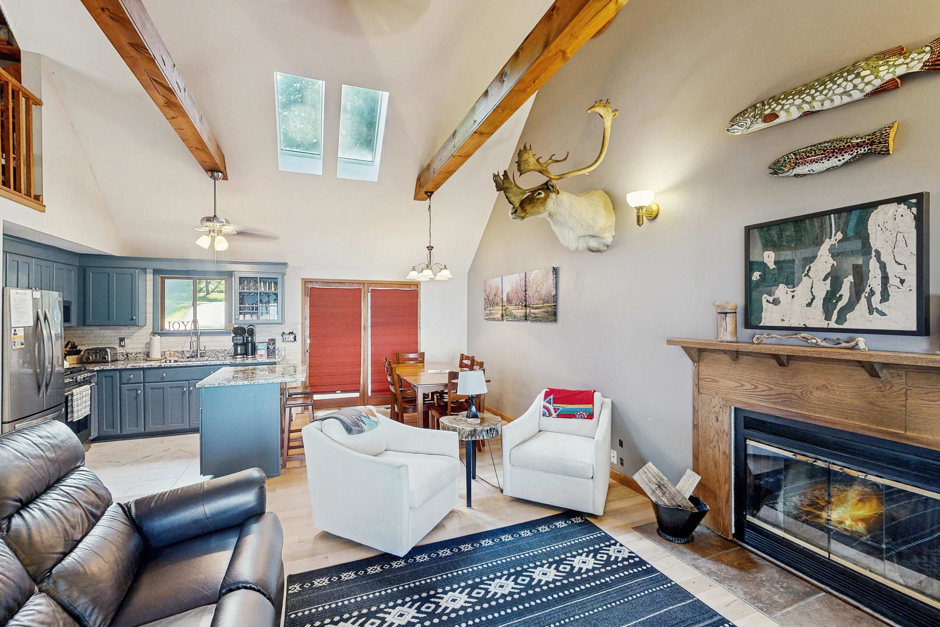 Dog-friendly secluded home near Suttons Bay with water views, firepit, fireplace