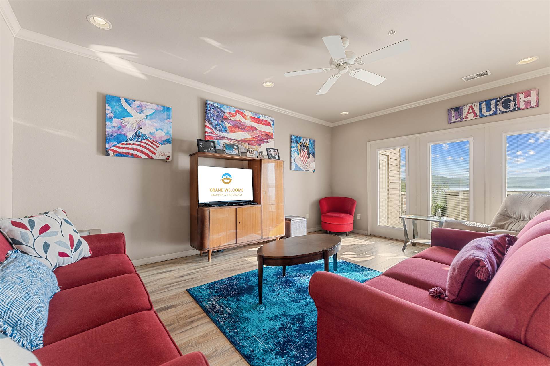 Unwind in the inviting living room & enjoy a movie night at home​